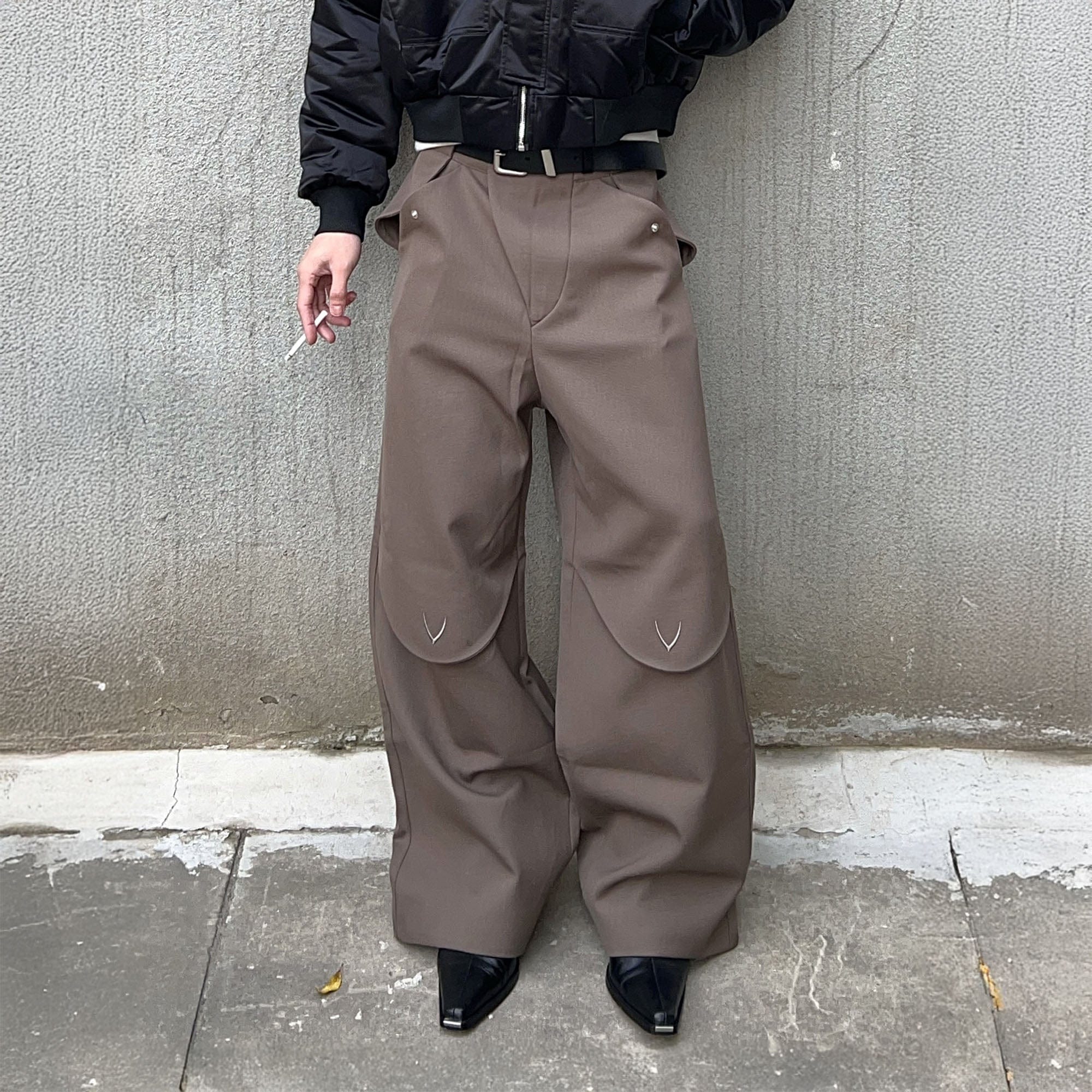 ESAIAS Layered Flap-Knee Wool-Blended Wide-Leg Trousers, premium urban and streetwear designers apparel on PROJECTISR.com, ESAIAS