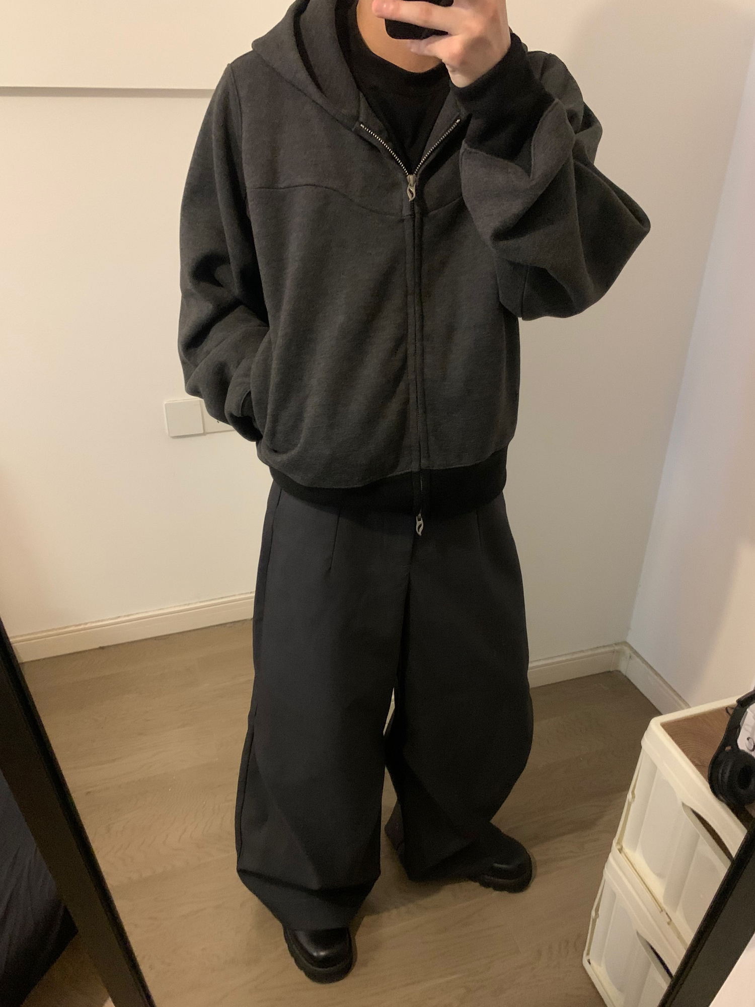 ESAIAS Wool Blend Panel Boxy Hooded Jacket