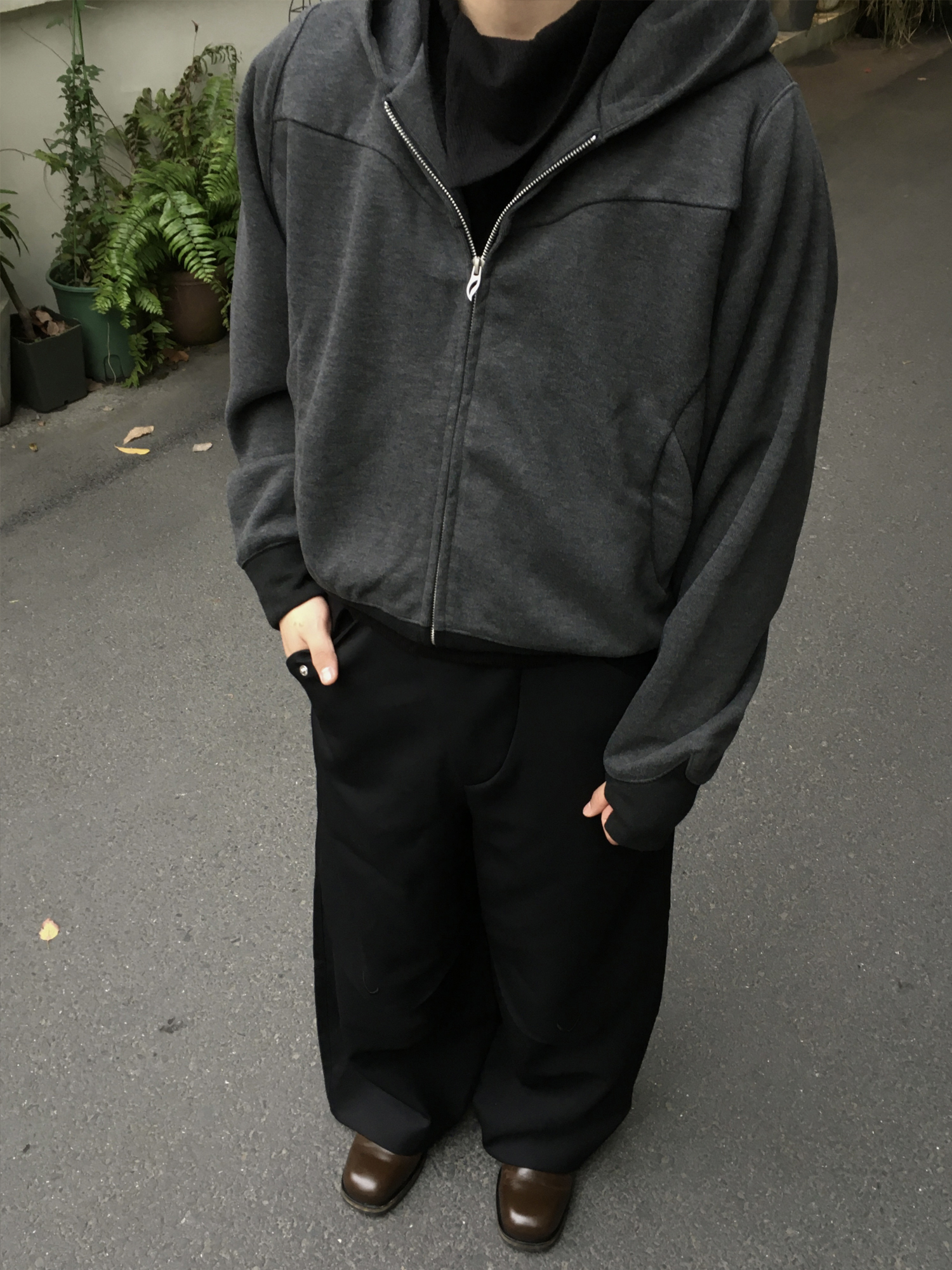 ESAIAS Wool Blend Panel Boxy Hooded Jacket