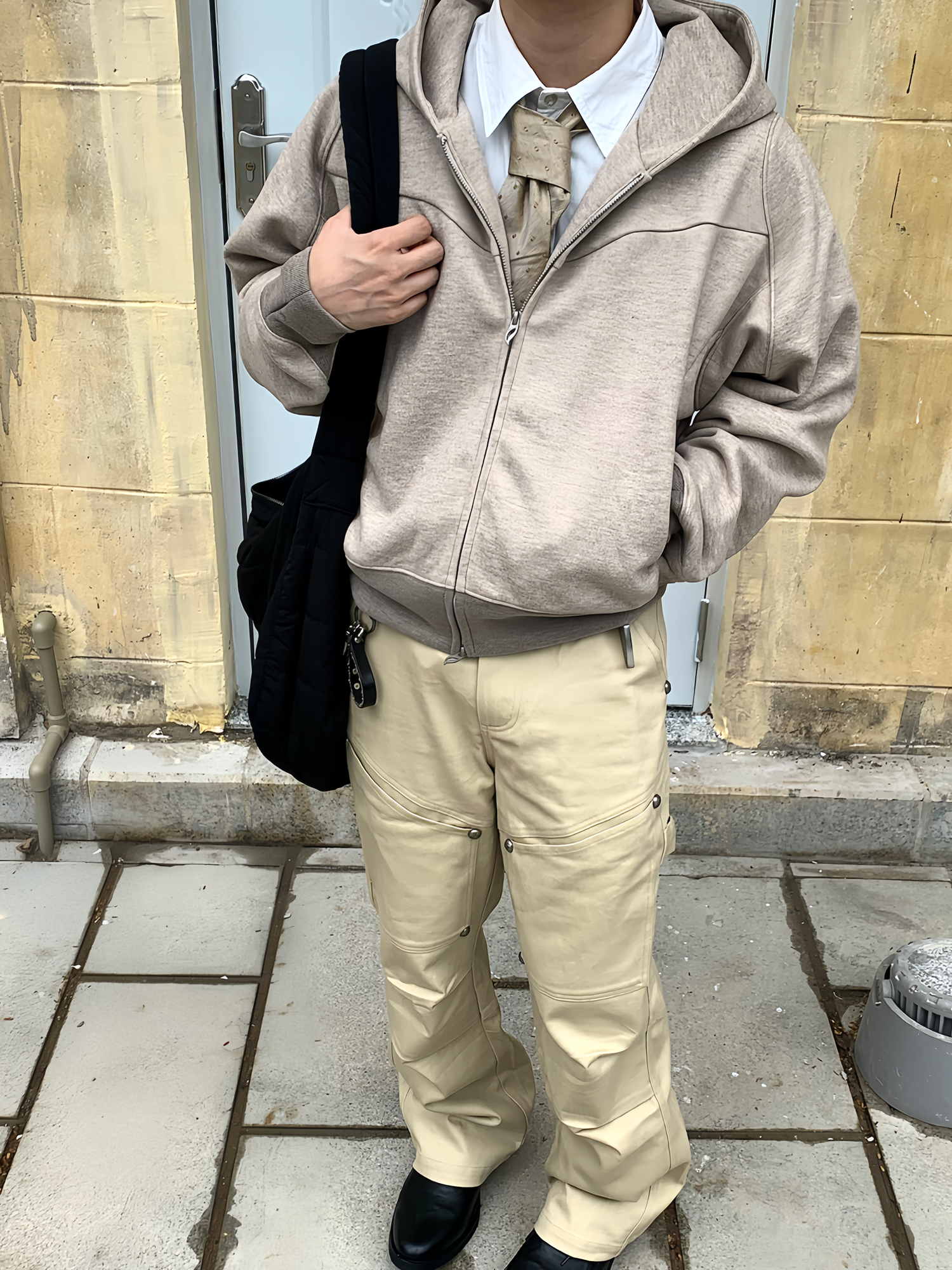 ESAIAS Wool Blend Panel Boxy Hooded Jacket