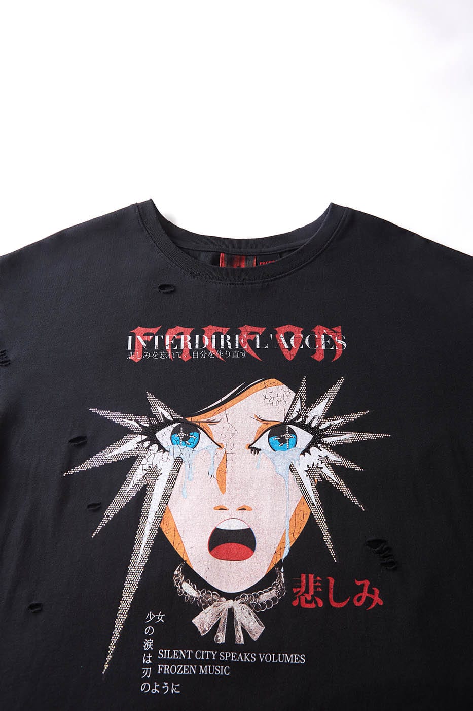 FACEONLAB Girl's Tears Rhinestone T-shirt, premium urban and streetwear designers apparel on PROJECTISR.com, FACEONLAB