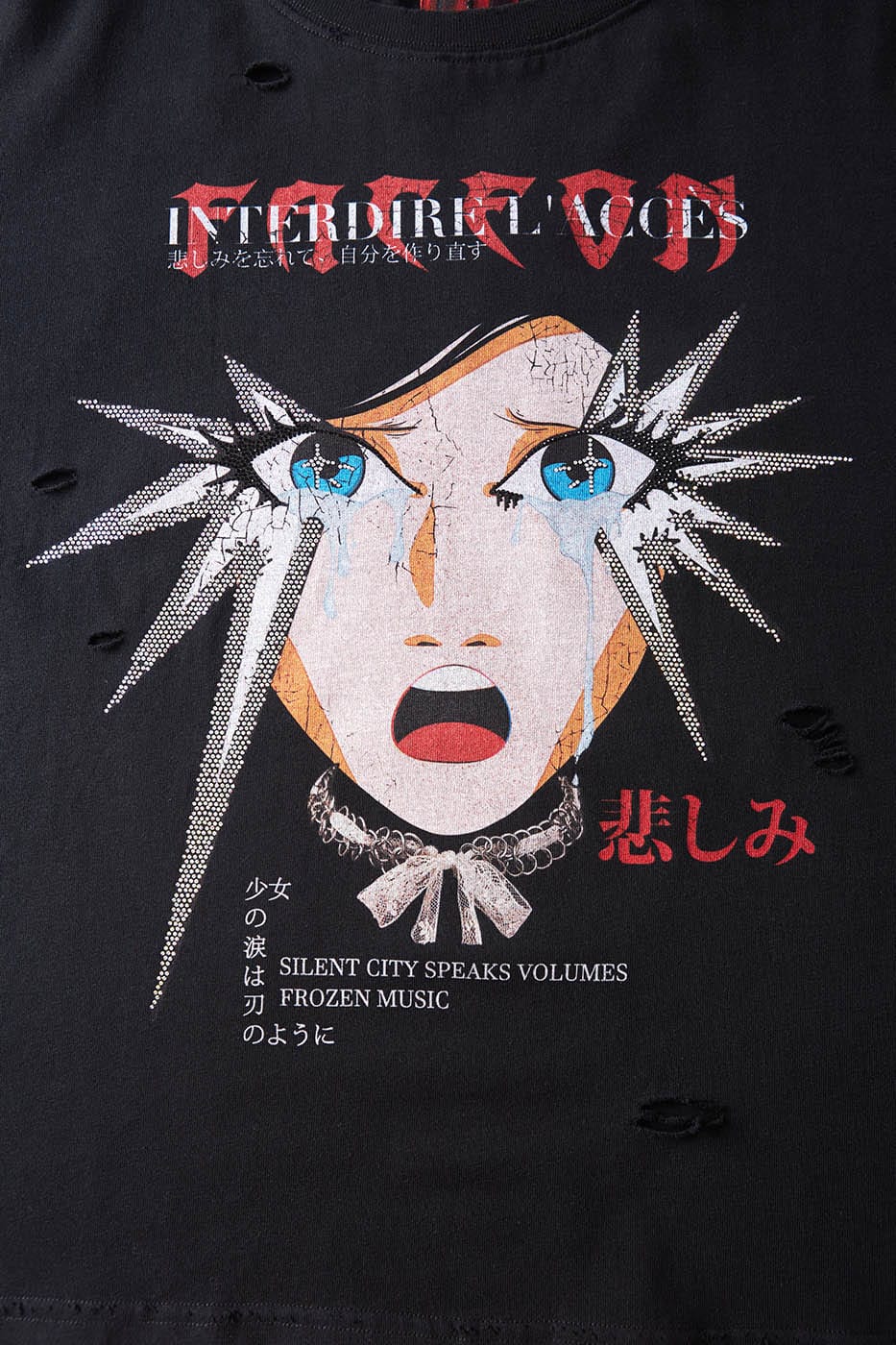 FACEONLAB Girl's Tears Rhinestone T-shirt, premium urban and streetwear designers apparel on PROJECTISR.com, FACEONLAB