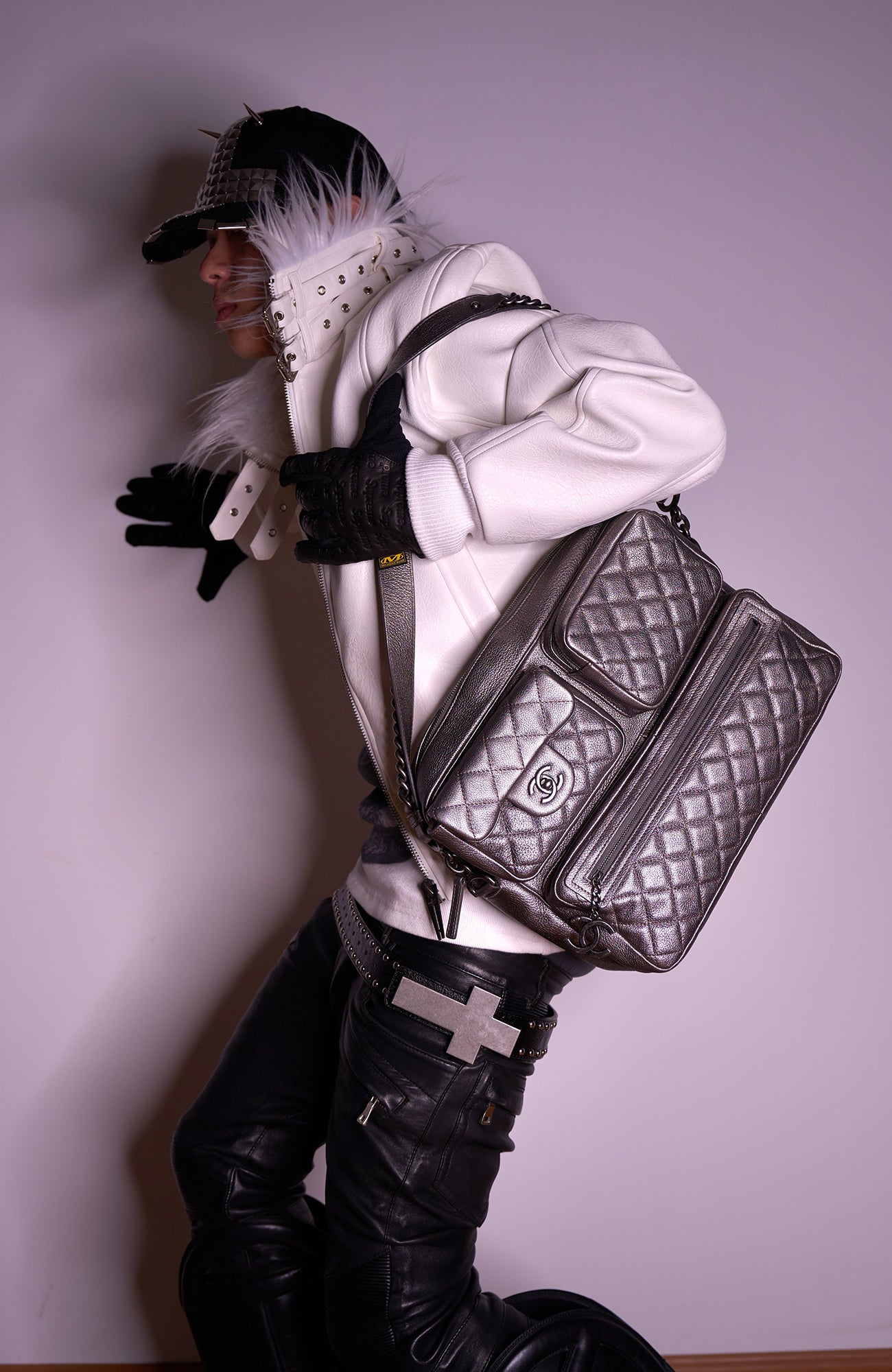 REBEL WAVE Cross Studded Leather Belt