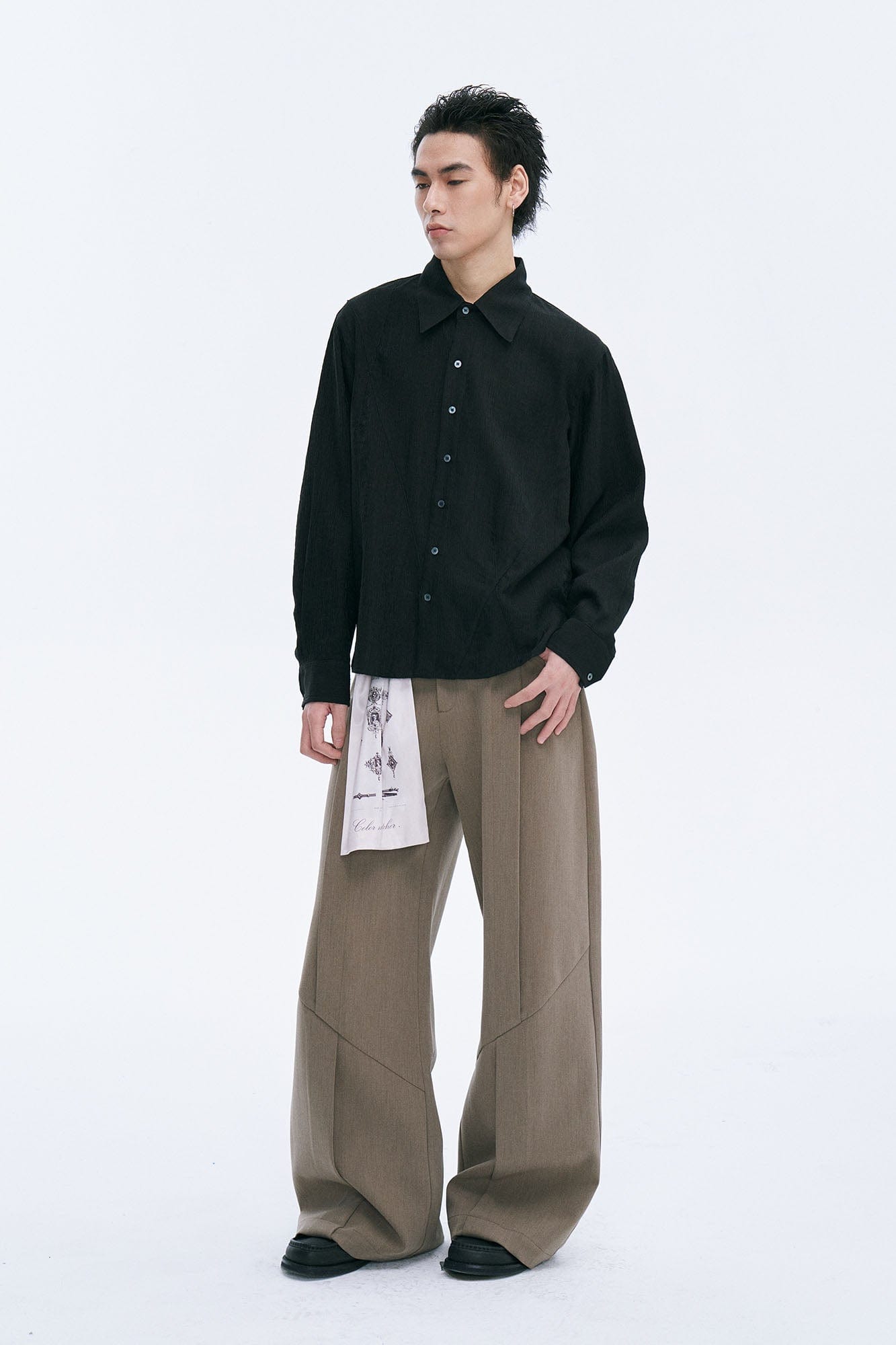 CATSSTAC Crinkled Asymmetrical Paneled Shirt, premium urban and streetwear designers apparel on PROJECTISR.com, CATSSTAC