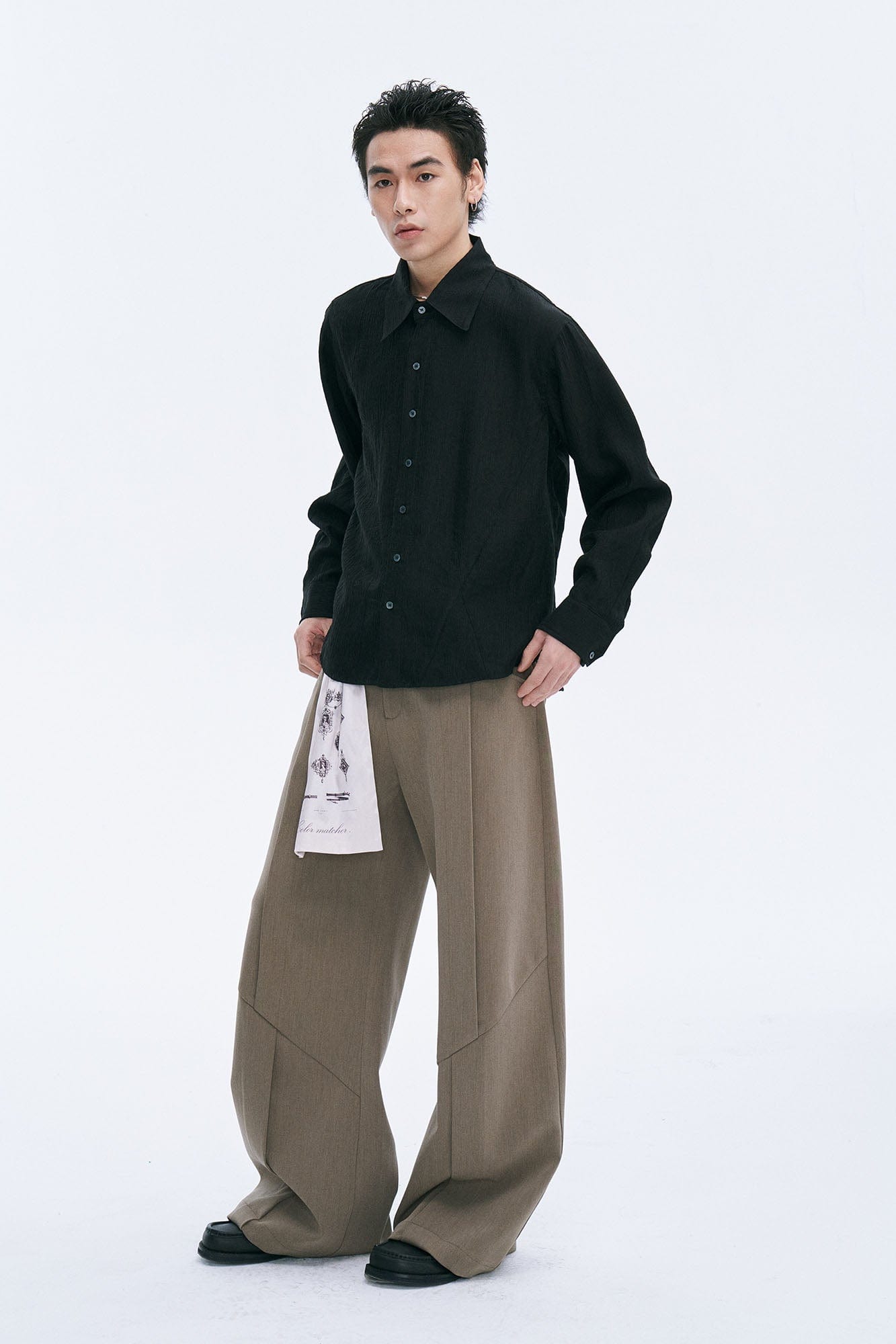 CATSSTAC Crinkled Asymmetrical Paneled Shirt, premium urban and streetwear designers apparel on PROJECTISR.com, CATSSTAC