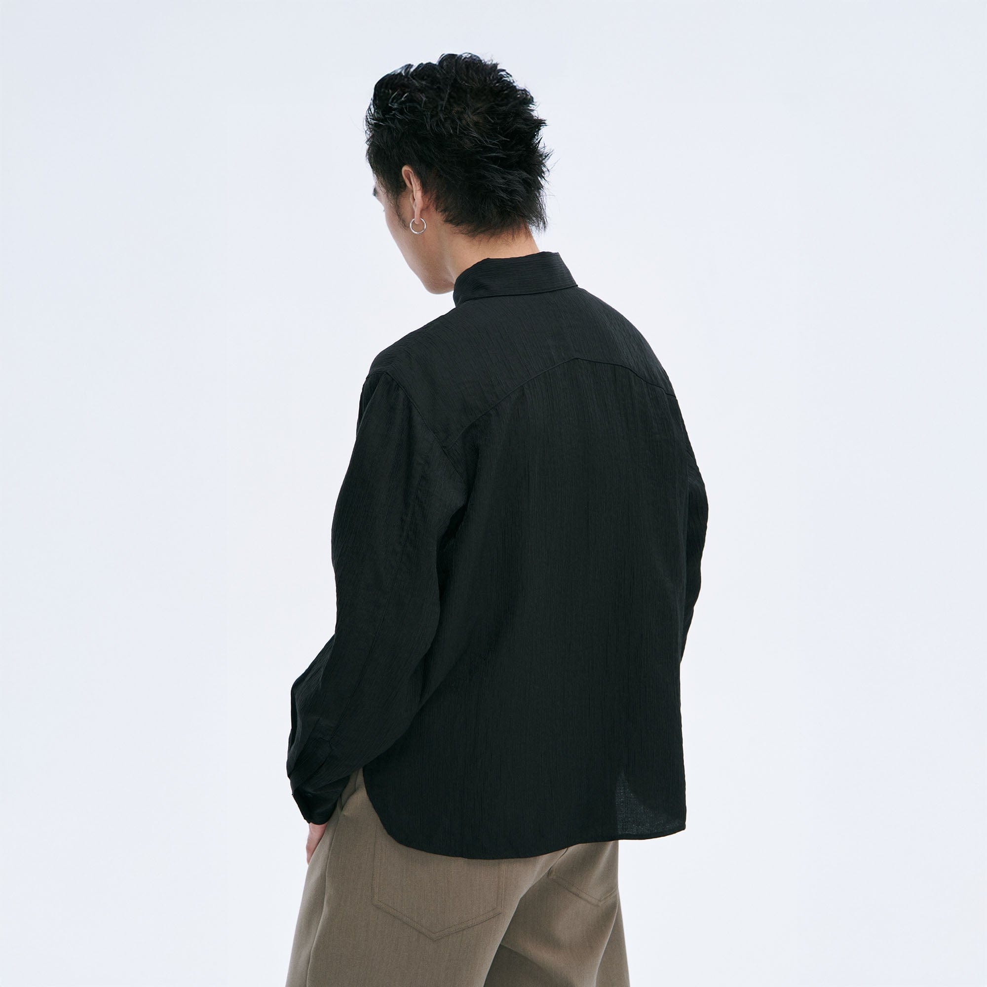 CATSSTAC Crinkled Asymmetrical Paneled Shirt, premium urban and streetwear designers apparel on PROJECTISR.com, CATSSTAC