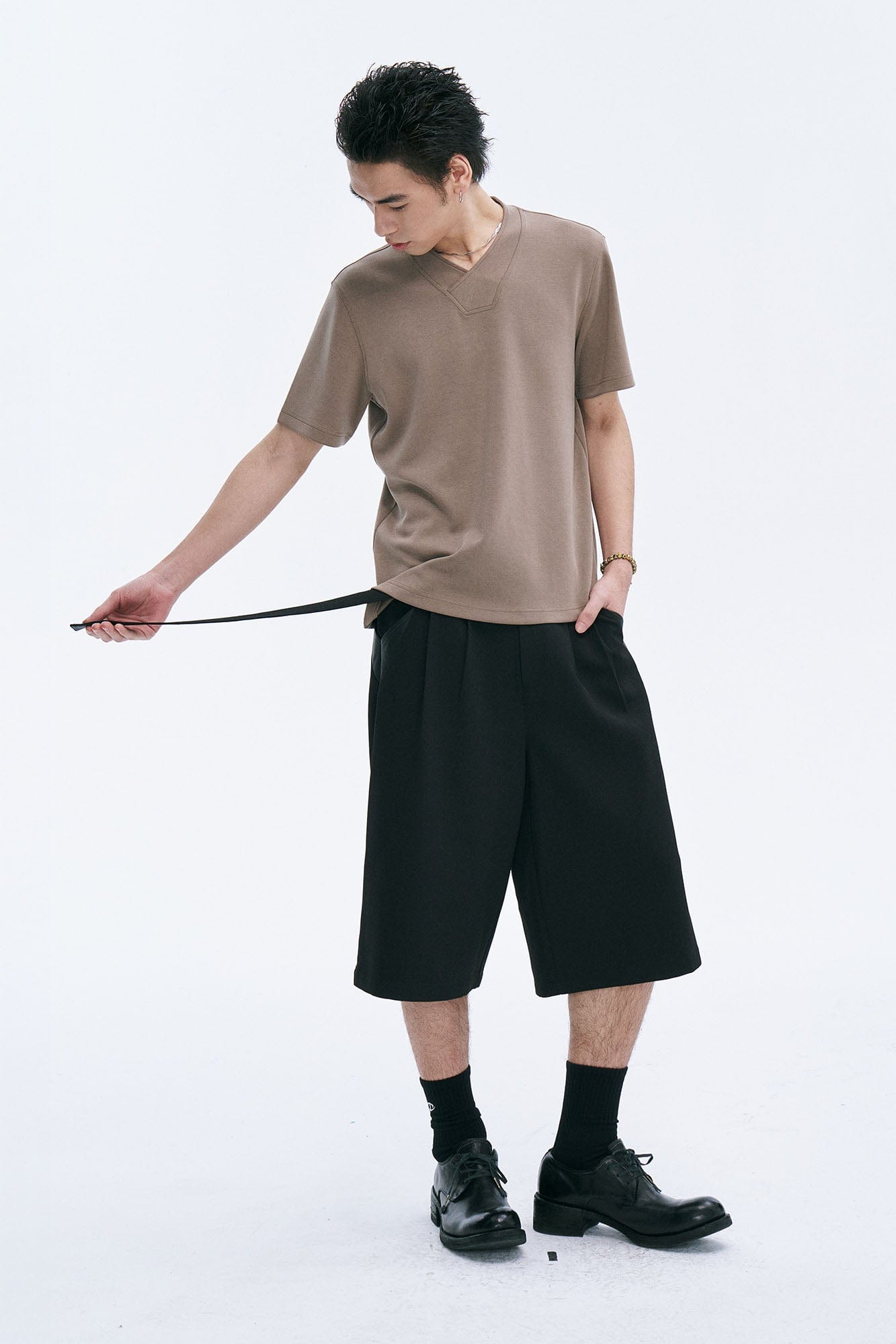 CATSSTAC Pleated Belted Wide-Leg Shorts, premium urban and streetwear designers apparel on PROJECTISR.com, CATSSTAC