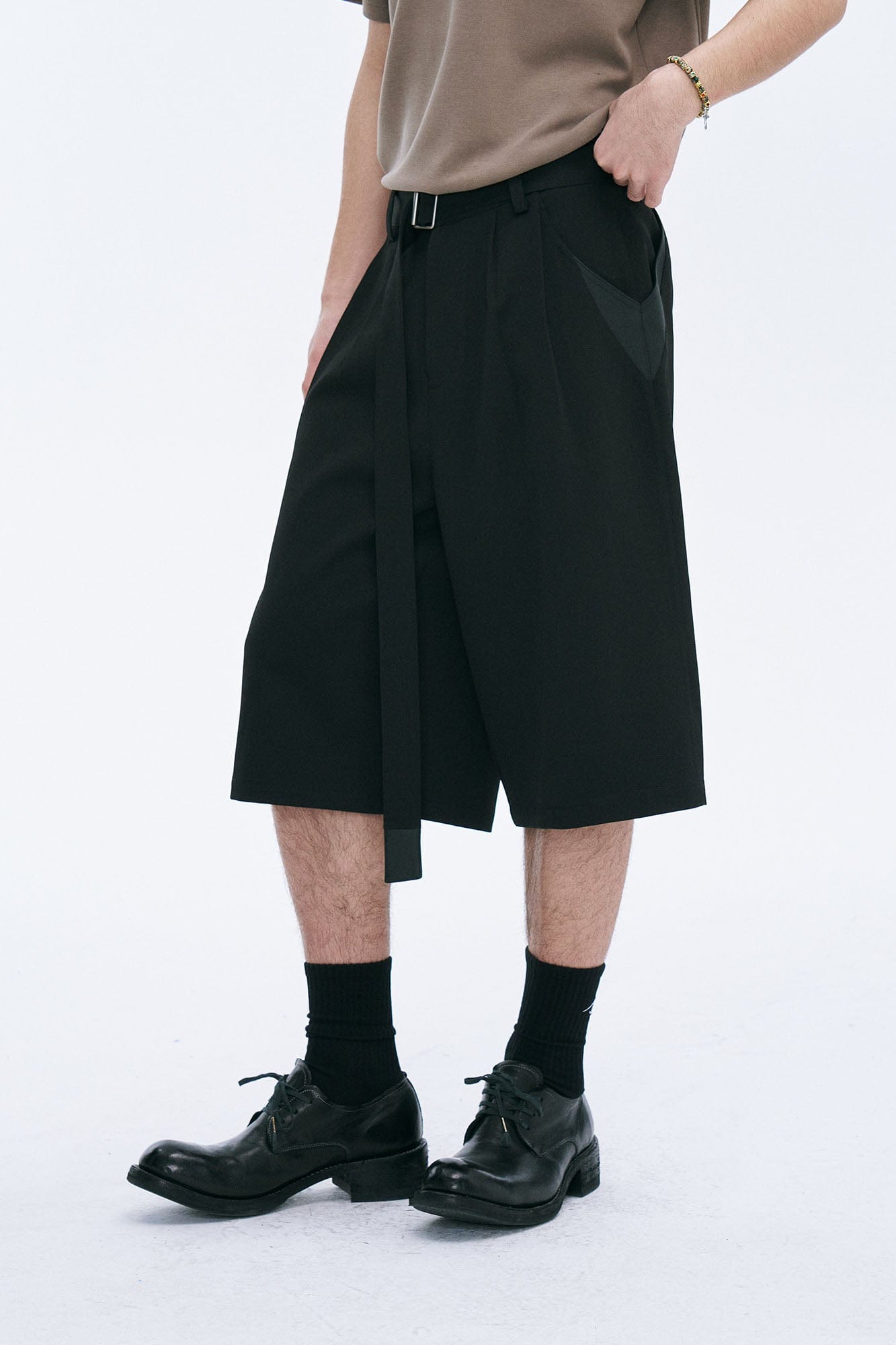 CATSSTAC Pleated Belted Wide-Leg Shorts, premium urban and streetwear designers apparel on PROJECTISR.com, CATSSTAC