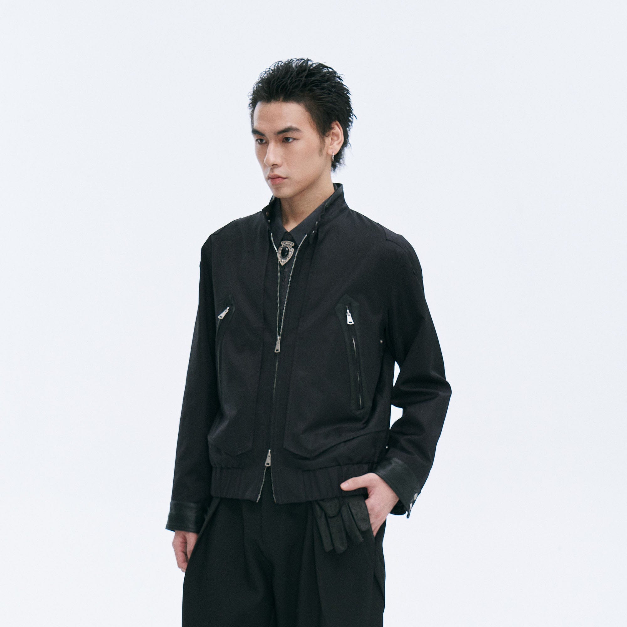 CATSSTAC Leather Panel Stand Collar Jacket, premium urban and streetwear designers apparel on PROJECTISR.com, CATSSTAC