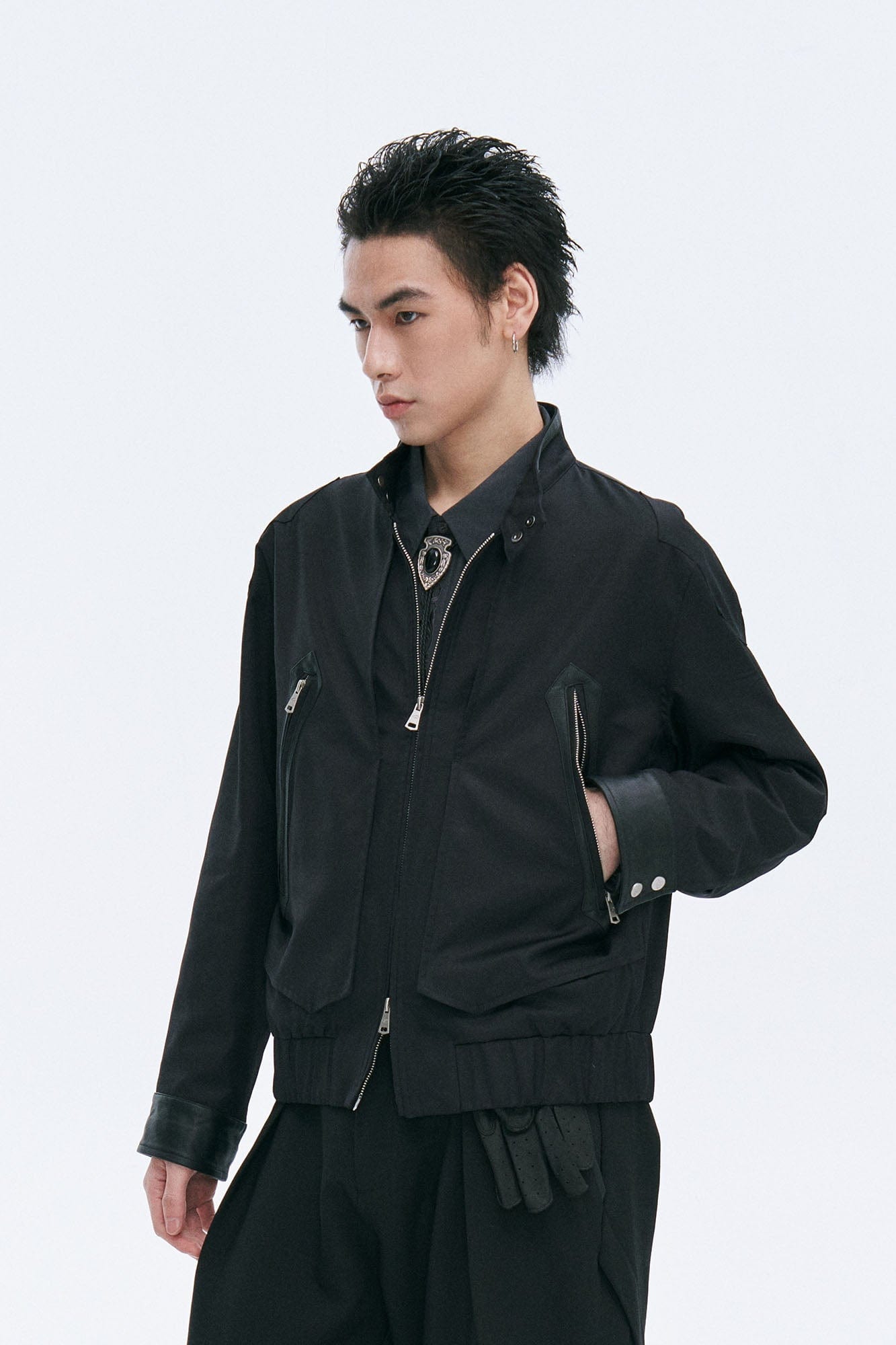 CATSSTAC Leather Panel Stand Collar Jacket, premium urban and streetwear designers apparel on PROJECTISR.com, CATSSTAC