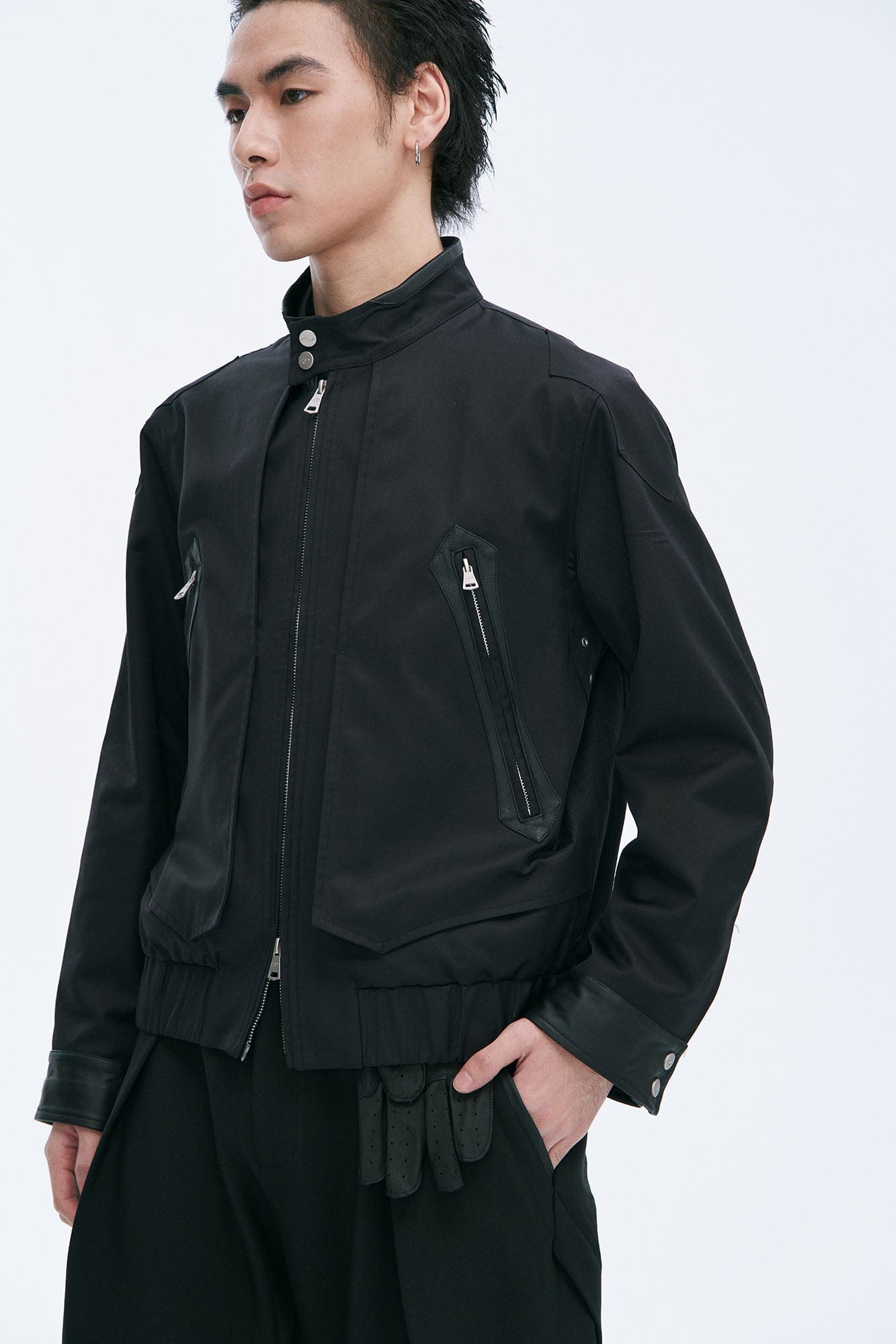CATSSTAC Leather Panel Stand Collar Jacket, premium urban and streetwear designers apparel on PROJECTISR.com, CATSSTAC