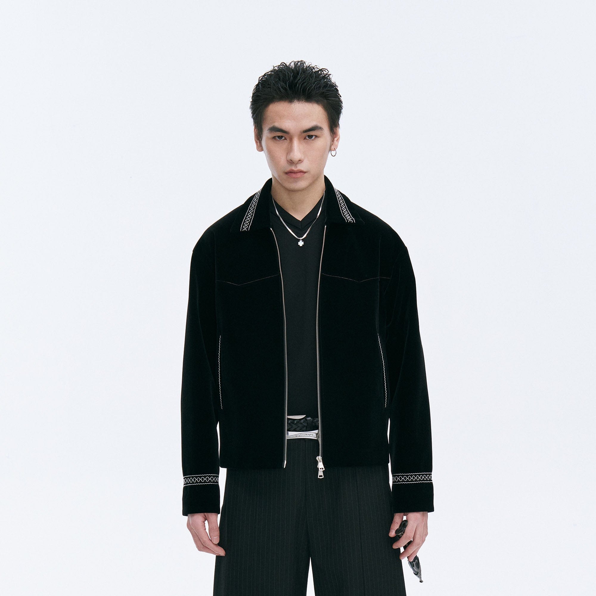 CATSSTAC Velvet Embroidered Trim Jacket, premium urban and streetwear designers apparel on PROJECTISR.com, CATSSTAC