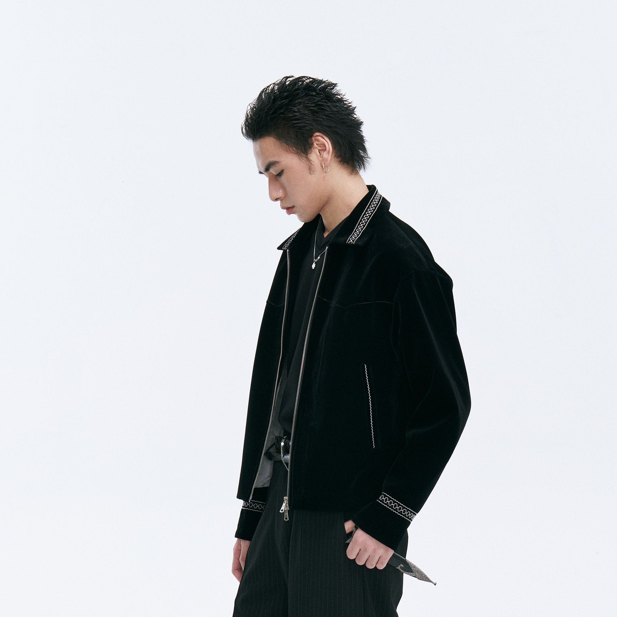 CATSSTAC Velvet Embroidered Trim Jacket, premium urban and streetwear designers apparel on PROJECTISR.com, CATSSTAC