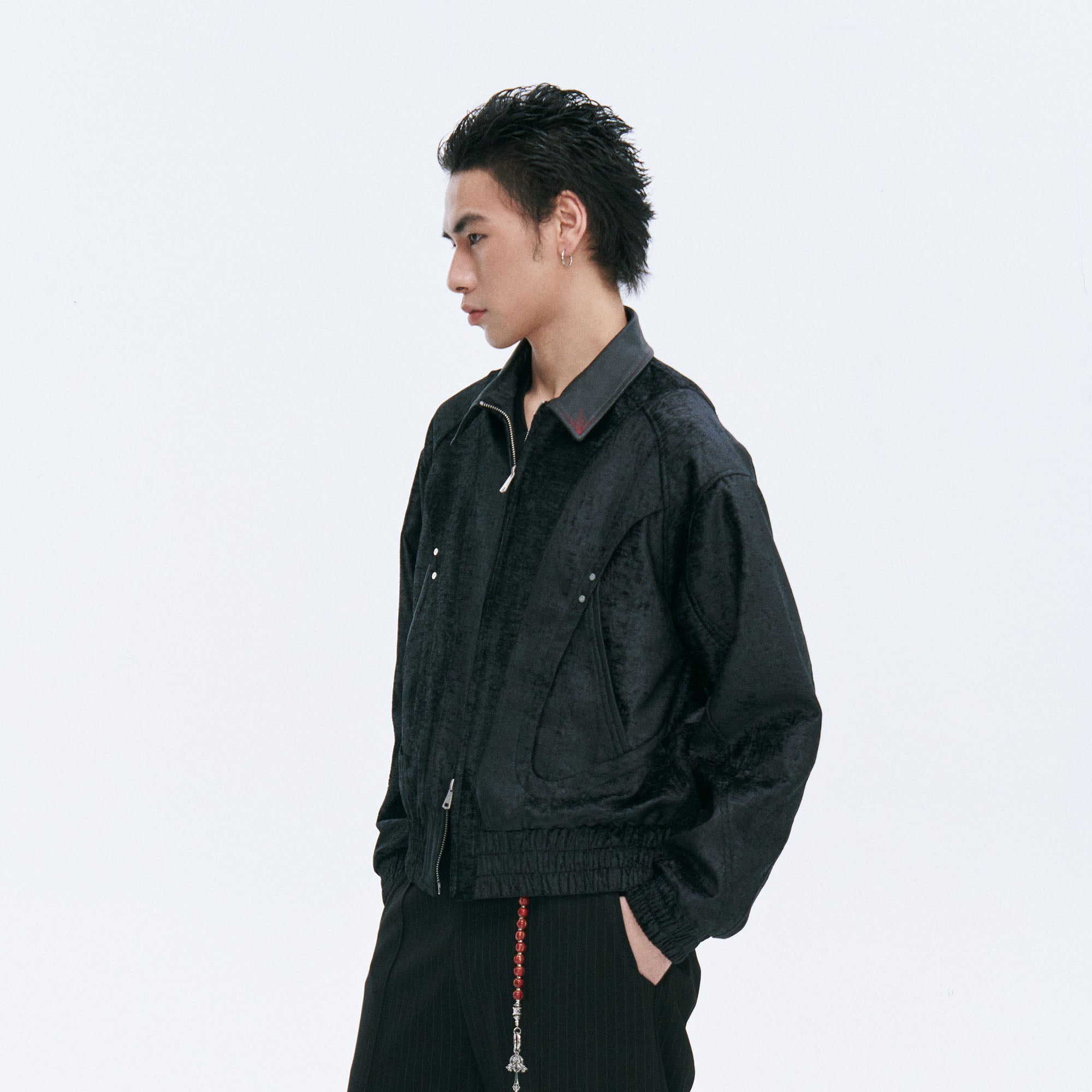 CATSSTAC Velvet Leather-Collar Elastic Jacket, premium urban and streetwear designers apparel on PROJECTISR.com, CATSSTAC