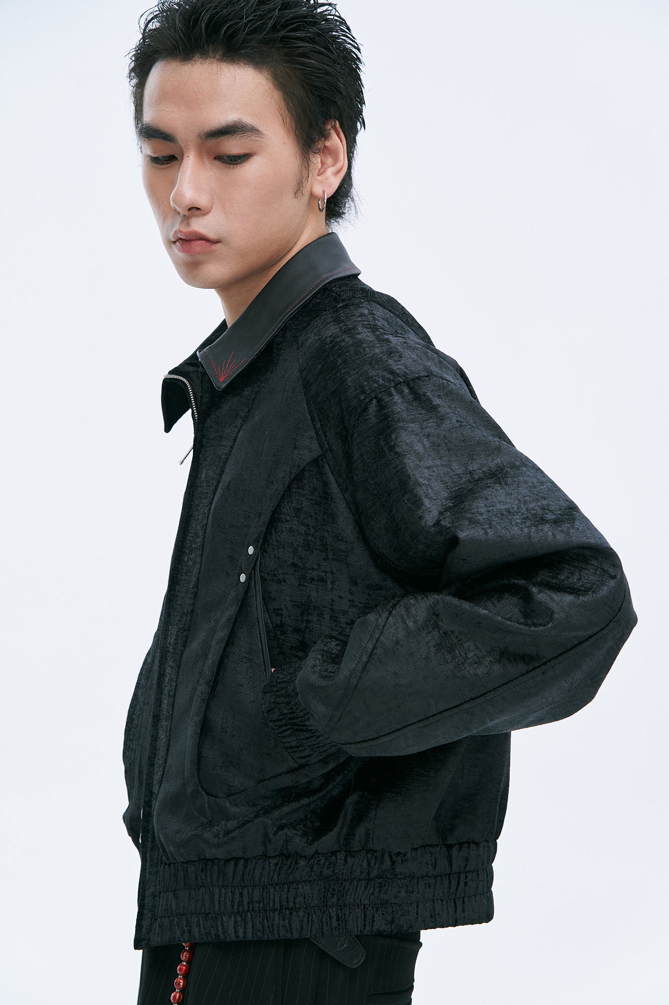 CATSSTAC Velvet Leather-Collar Elastic Jacket, premium urban and streetwear designers apparel on PROJECTISR.com, CATSSTAC