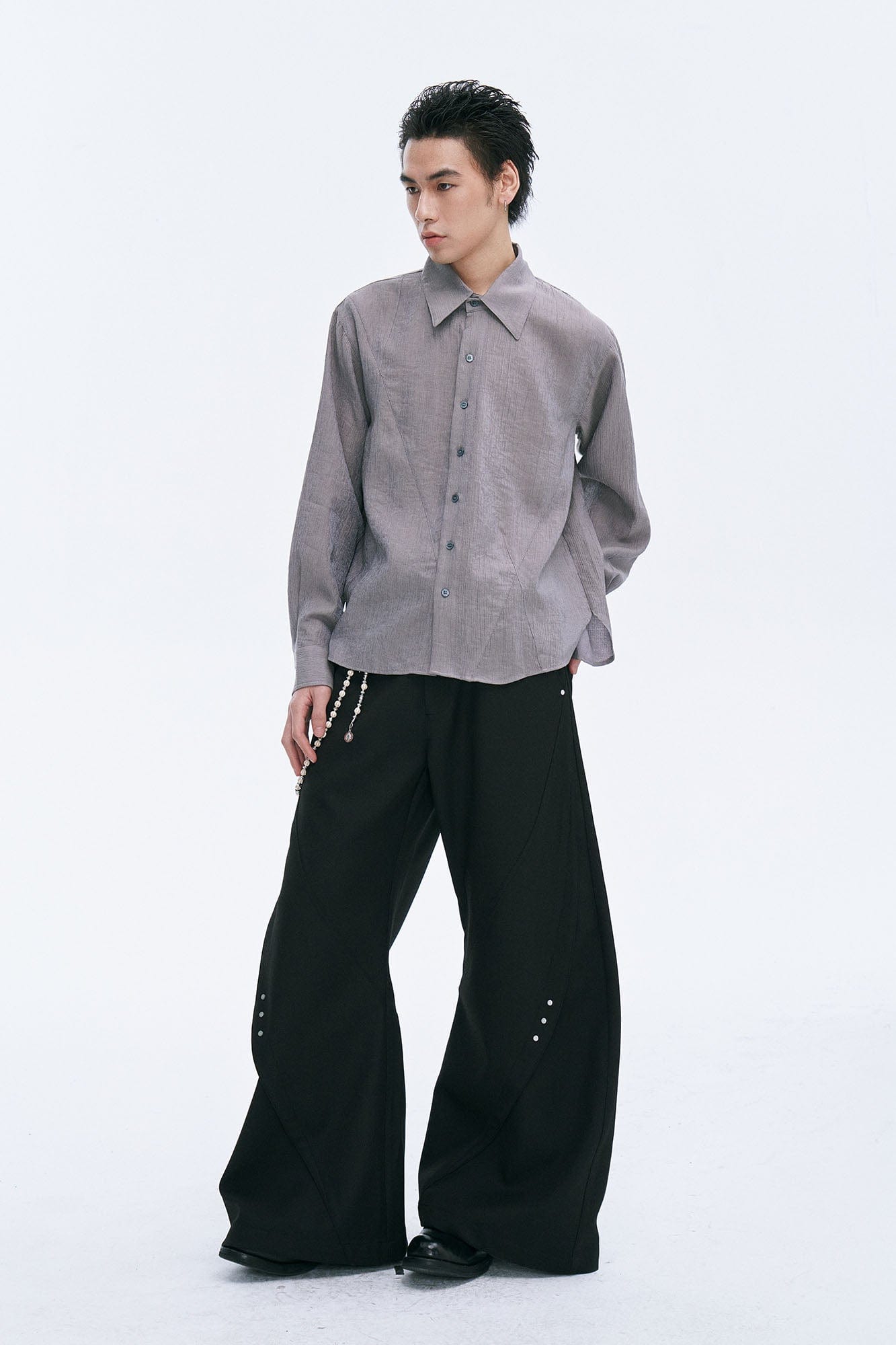 CATSSTAC Crinkled Asymmetrical Paneled Shirt, premium urban and streetwear designers apparel on PROJECTISR.com, CATSSTAC