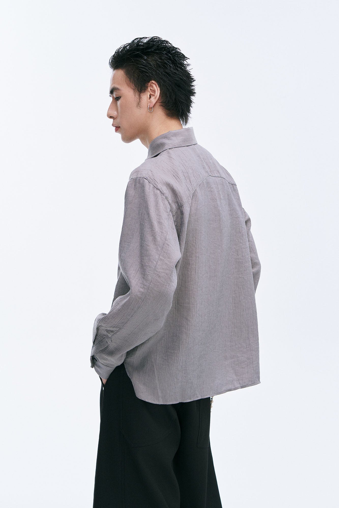CATSSTAC Crinkled Asymmetrical Paneled Shirt, premium urban and streetwear designers apparel on PROJECTISR.com, CATSSTAC