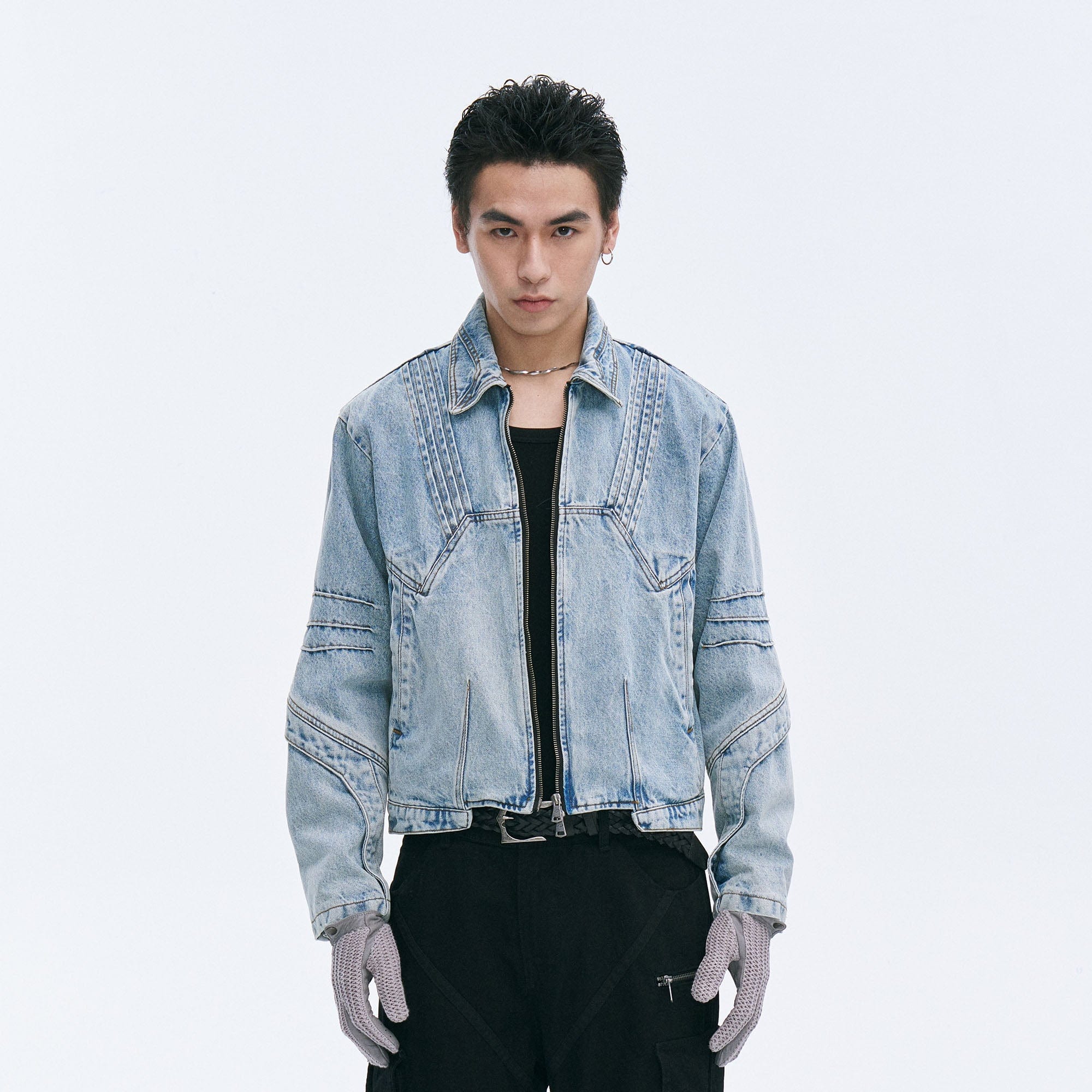 CATSSTAC Washed Paneled Seam Denim Jacket, premium urban and streetwear designers apparel on PROJECTISR.com, CATSSTAC