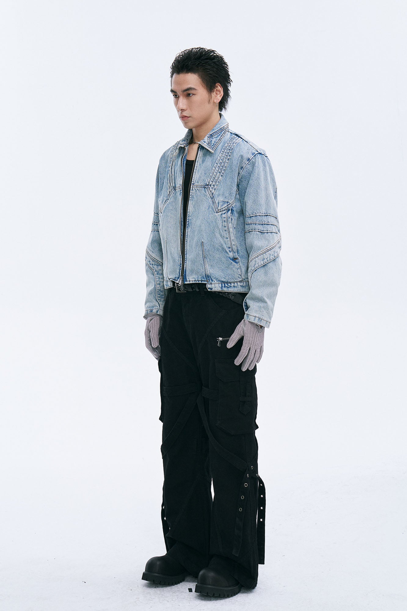 CATSSTAC Washed Paneled Seam Denim Jacket, premium urban and streetwear designers apparel on PROJECTISR.com, CATSSTAC
