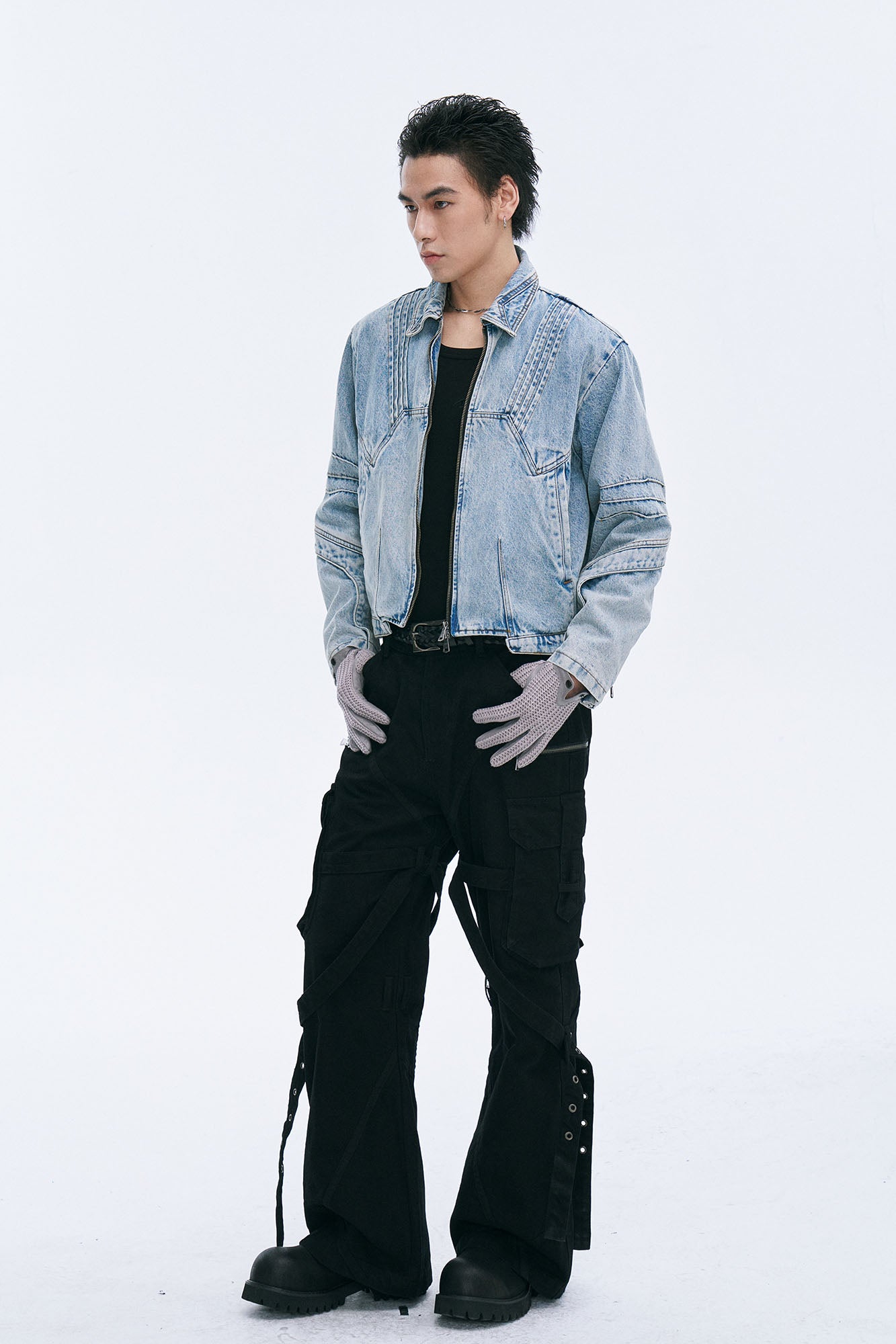 CATSSTAC Washed Paneled Seam Denim Jacket, premium urban and streetwear designers apparel on PROJECTISR.com, CATSSTAC