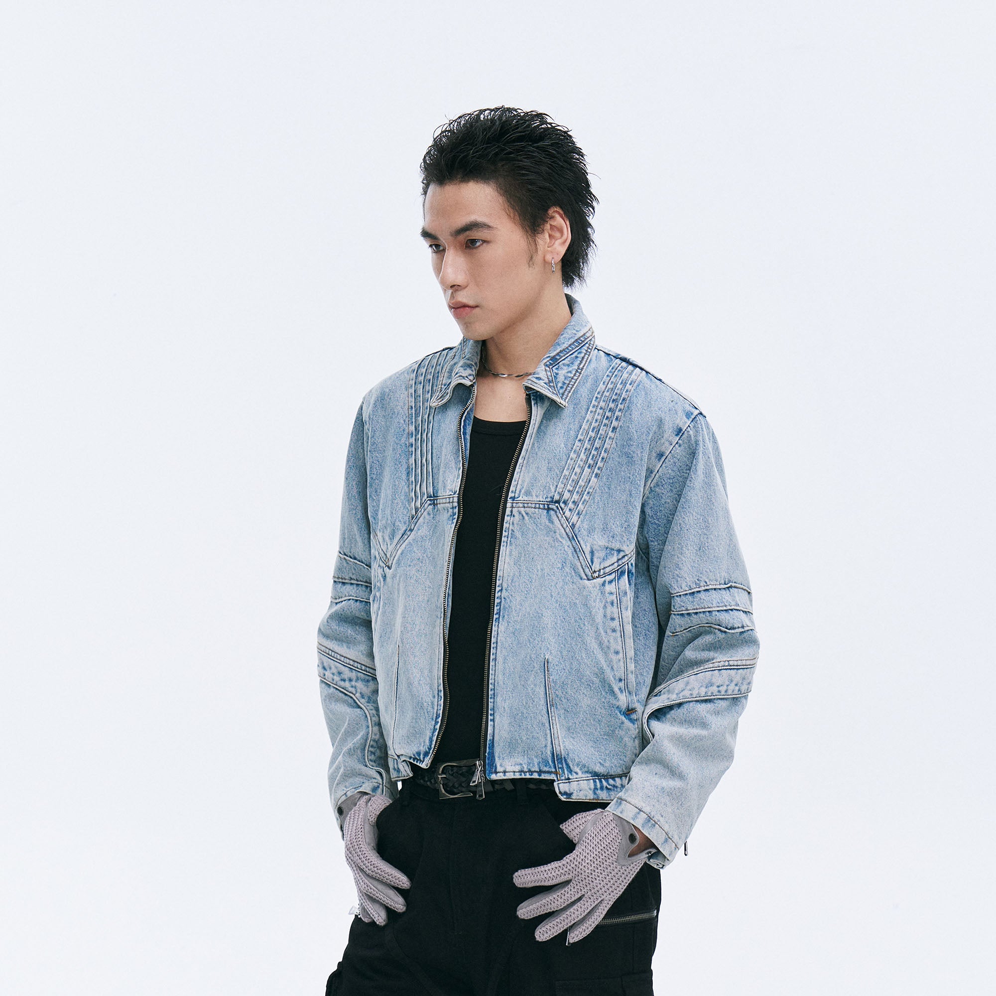 CATSSTAC Washed Paneled Seam Denim Jacket, premium urban and streetwear designers apparel on PROJECTISR.com, CATSSTAC