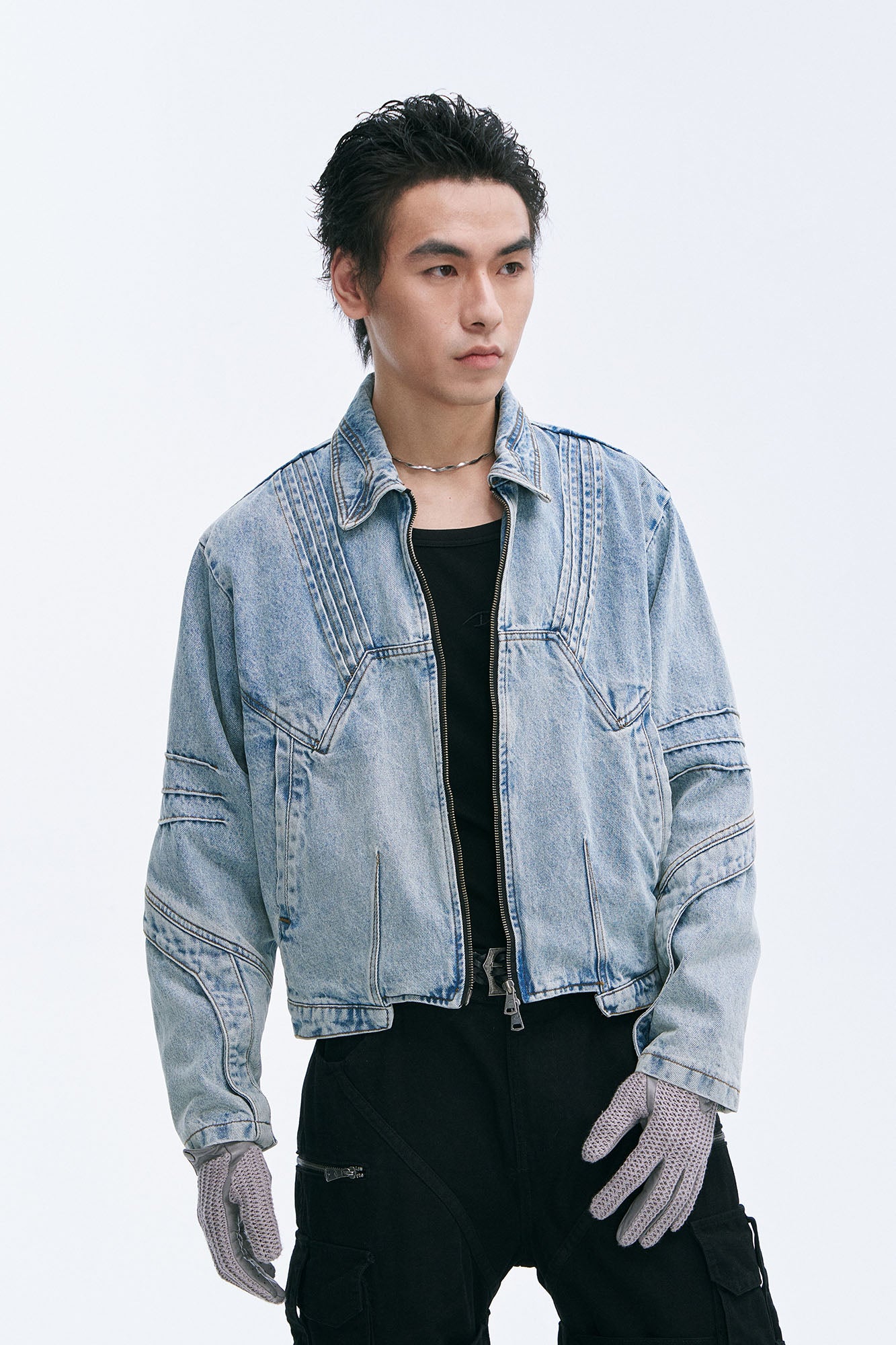 CATSSTAC Washed Paneled Seam Denim Jacket, premium urban and streetwear designers apparel on PROJECTISR.com, CATSSTAC