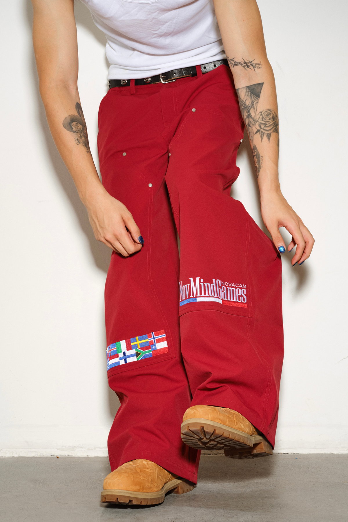 NOVACAM Retro Embroidered Wide-Leg Cargo Pants