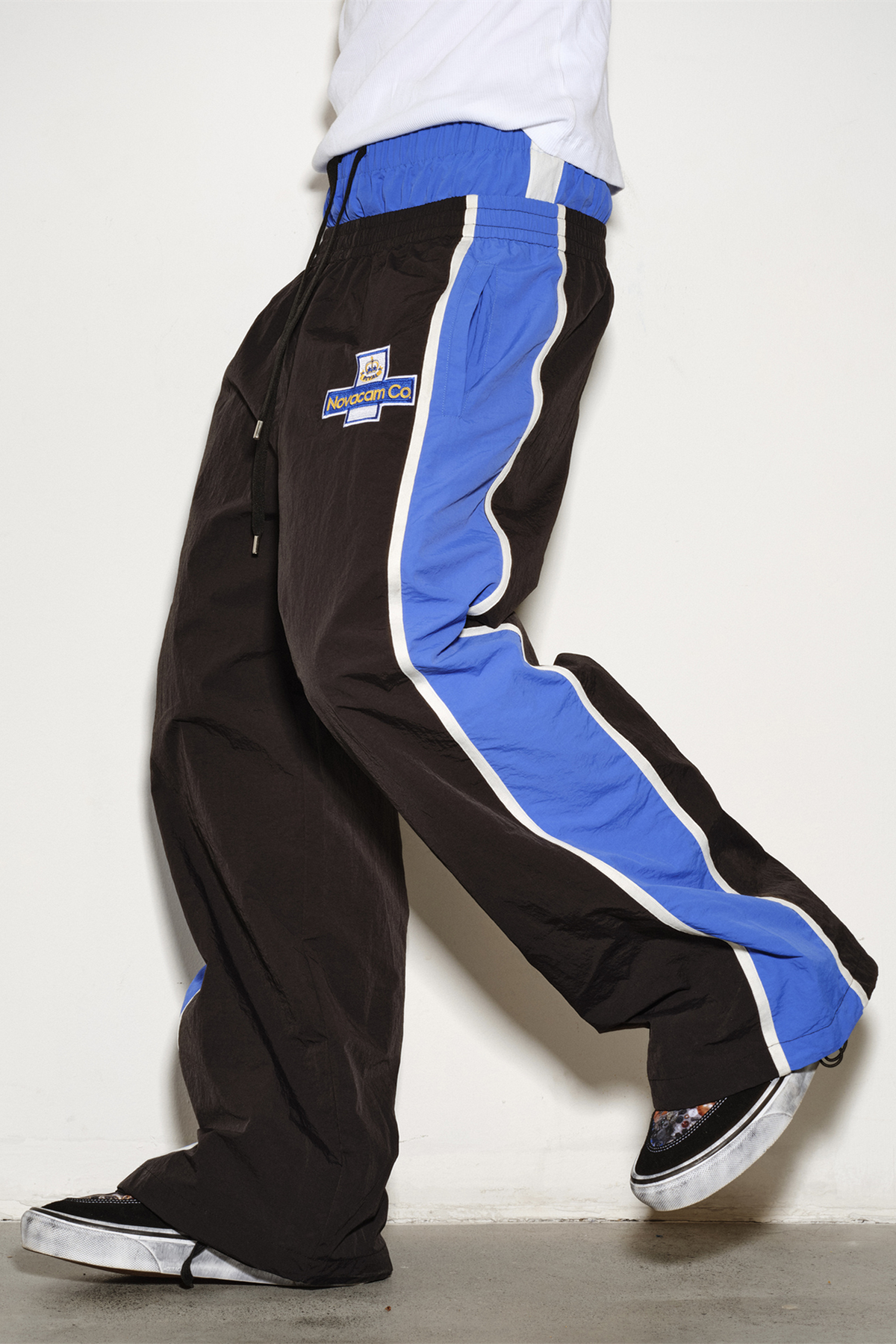 NOVACAM Retro Contrast Double-Waist Nylon Cargo Pants