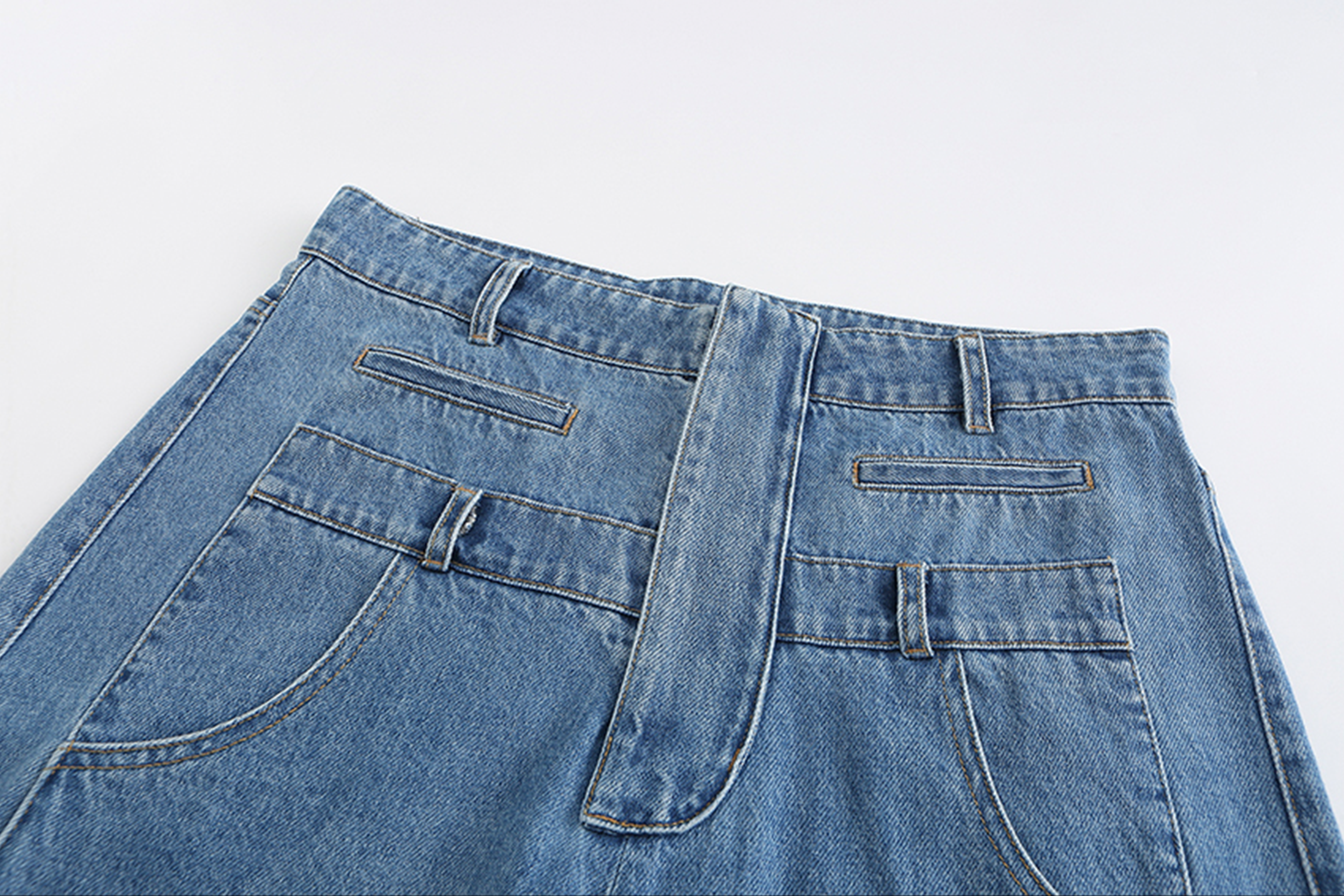 CYCYCY Deconstructed Double-Waist Washed Jeans