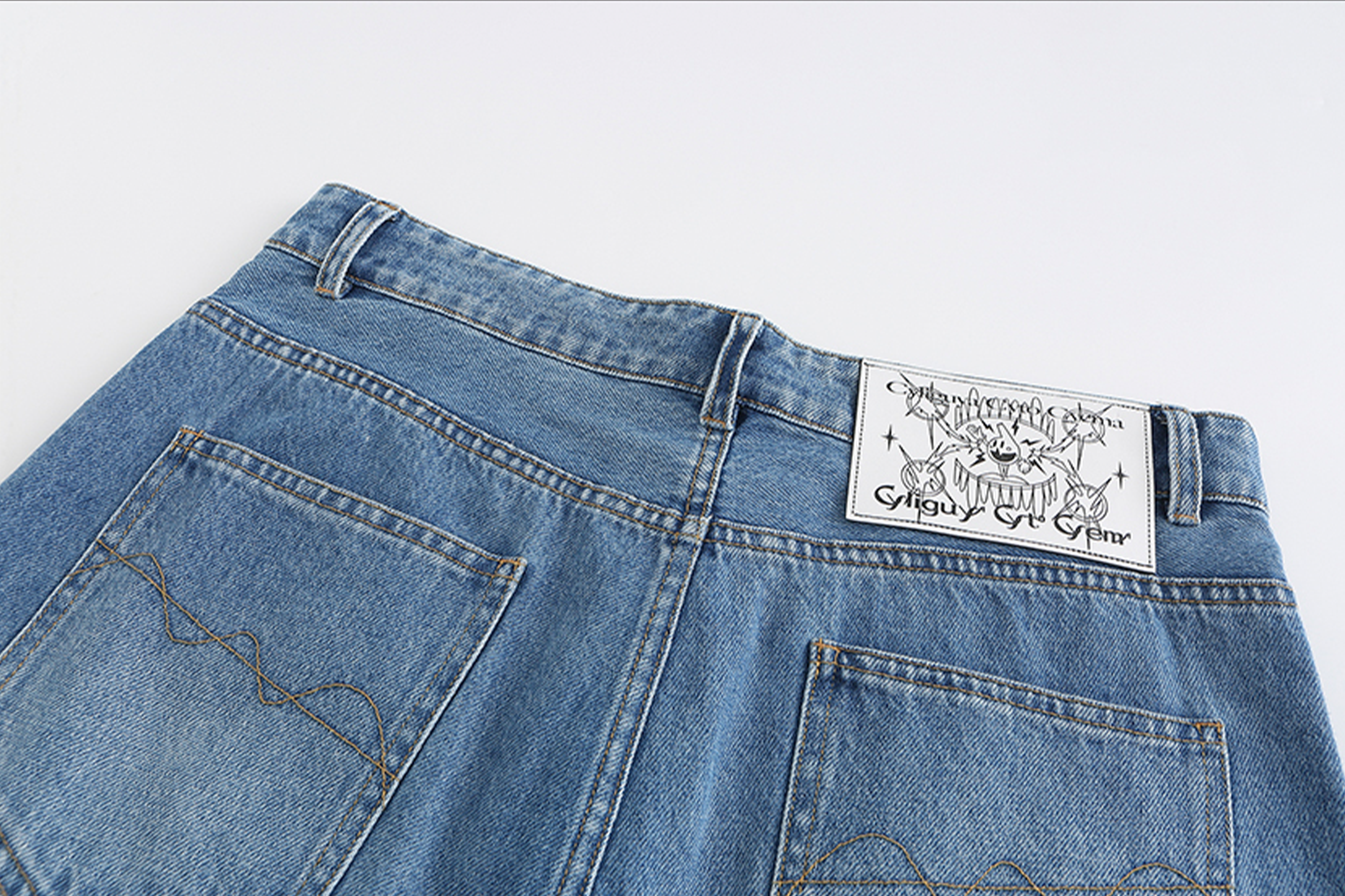 CYCYCY Deconstructed Double-Waist Washed Jeans
