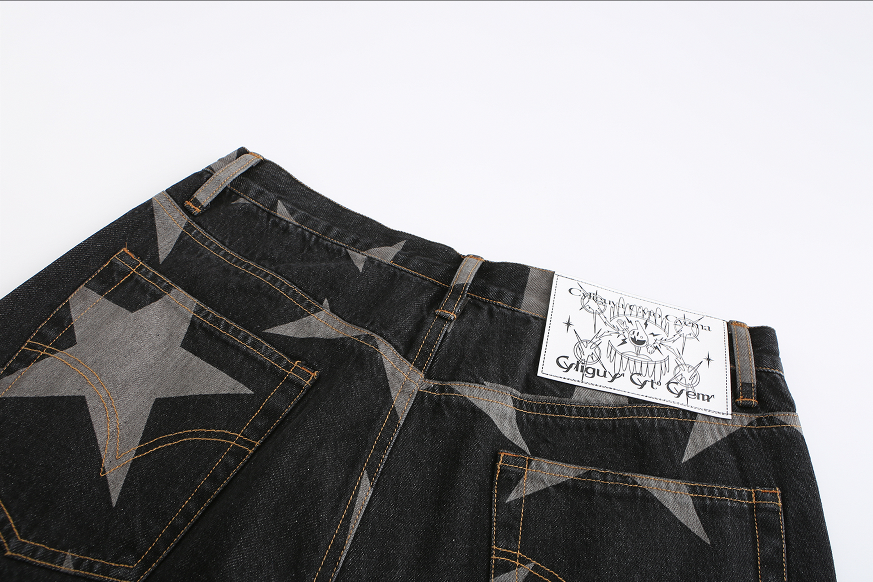 CYCYCY Punk Washed Star Full-Print Flared Jeans