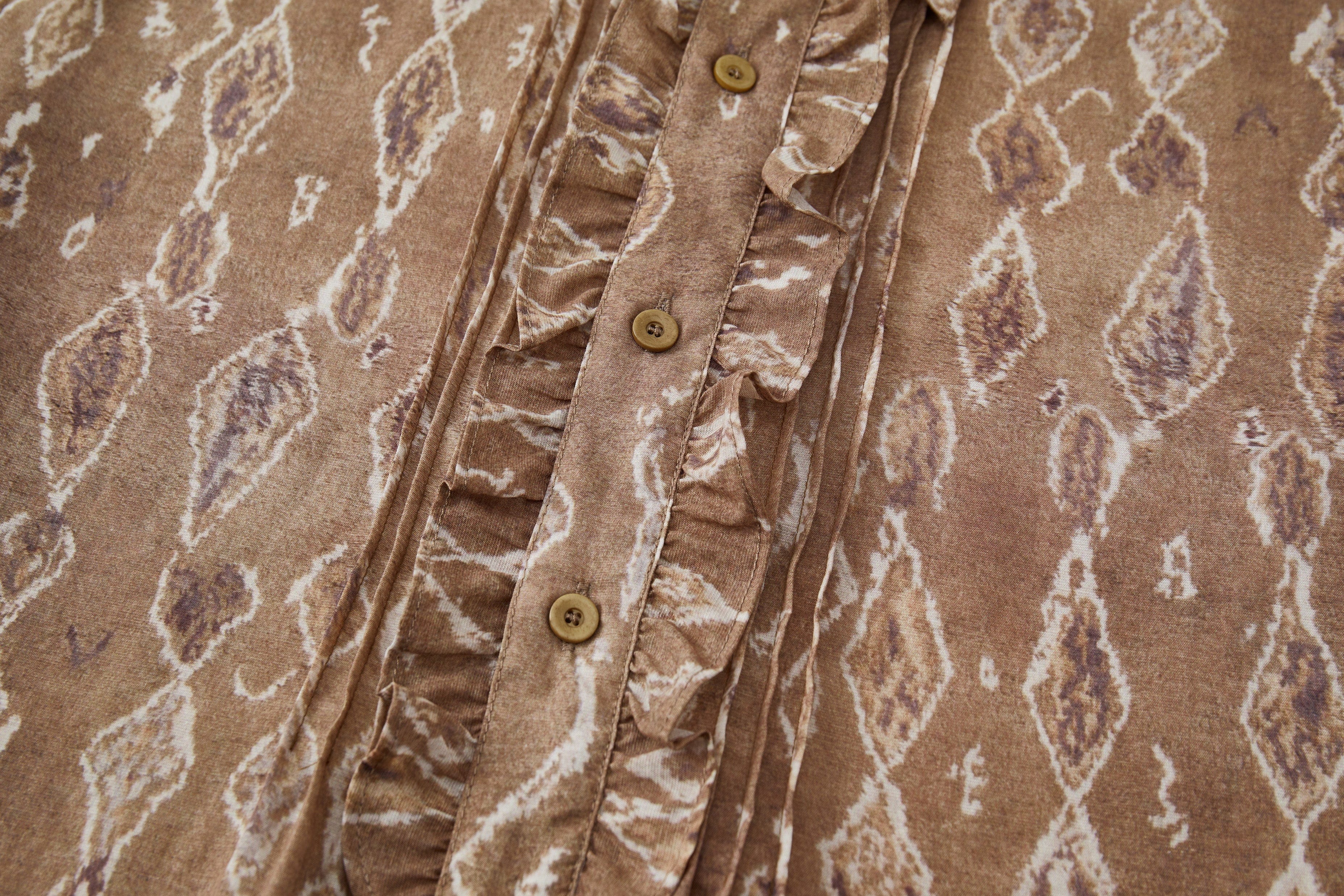 OPICLOTH Retro Woodgrain Full-Print Ruffle Half Shirt, premium urban and streetwear designers apparel on PROJECTISR.com, OPICLOTH