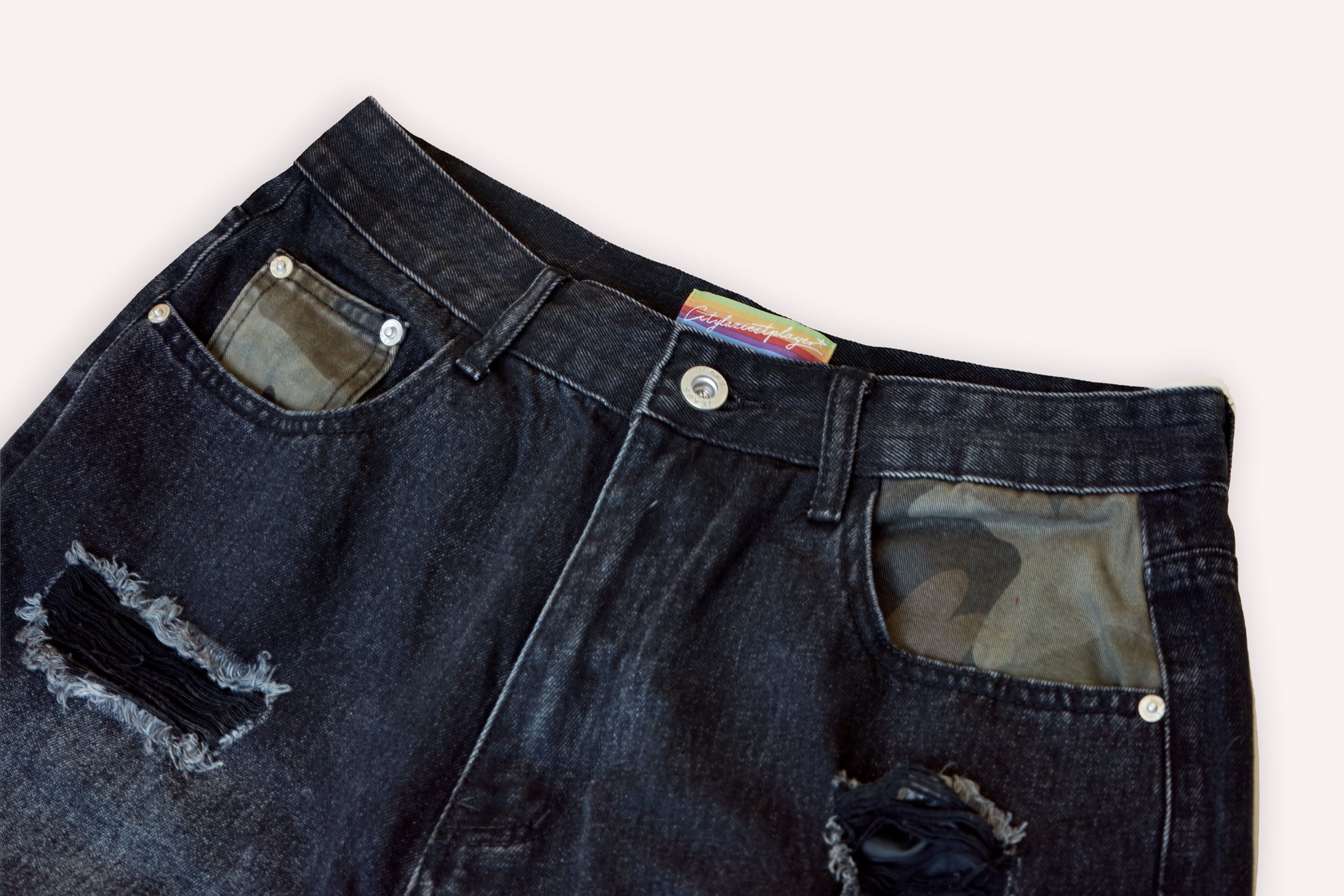 CLP Distressed Layered Camo Cargo Shorts, premium urban and streetwear designers apparel on PROJECTISR.com, CLP