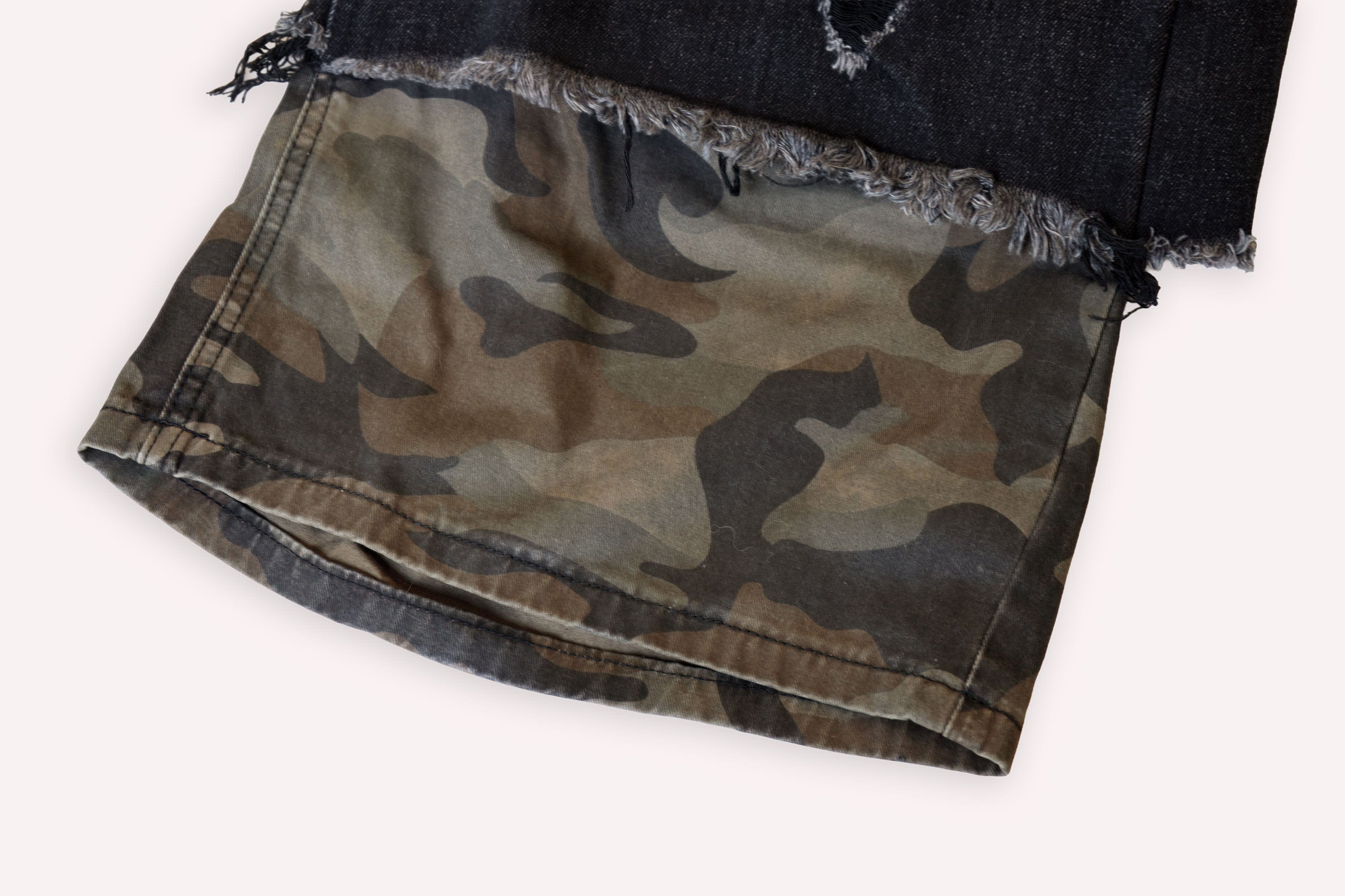 CLP Distressed Layered Camo Cargo Shorts, premium urban and streetwear designers apparel on PROJECTISR.com, CLP