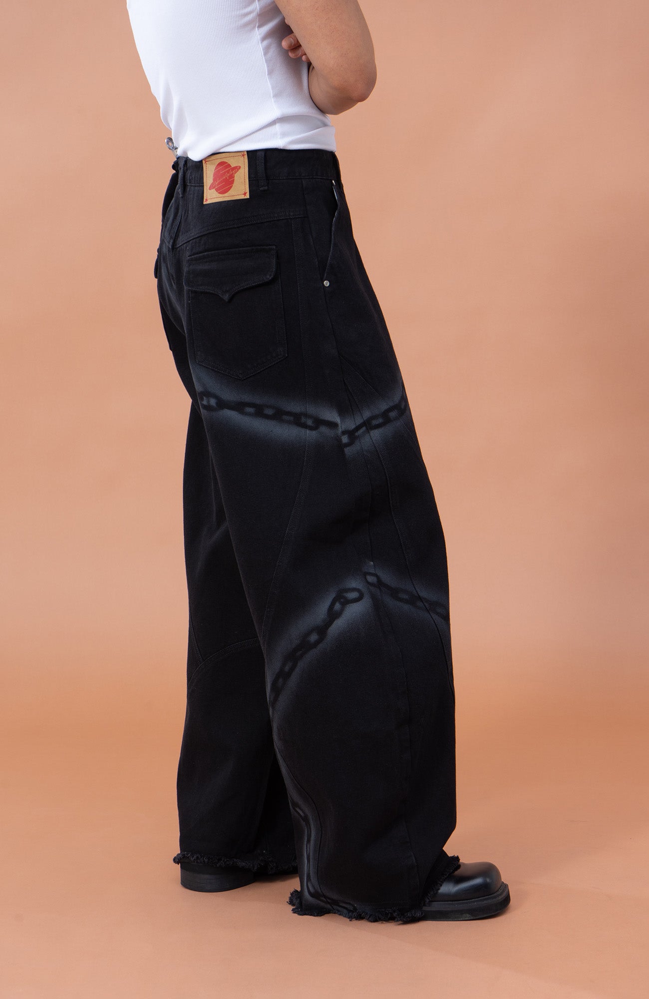 CLP Chain Graphic Frayed Curved-Leg Jeans, premium urban and streetwear designers apparel on PROJECTISR.com, CLP