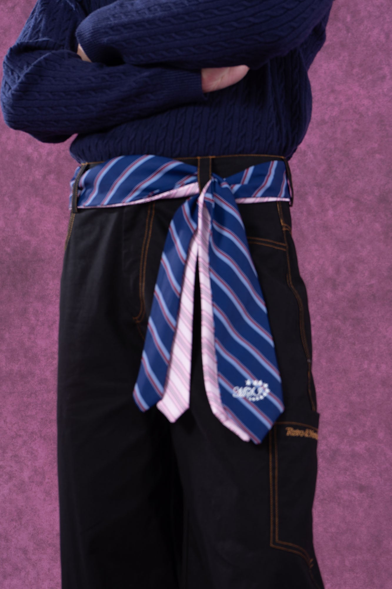 CLP Tie-Belt Multi-Pockets Stitched Pants