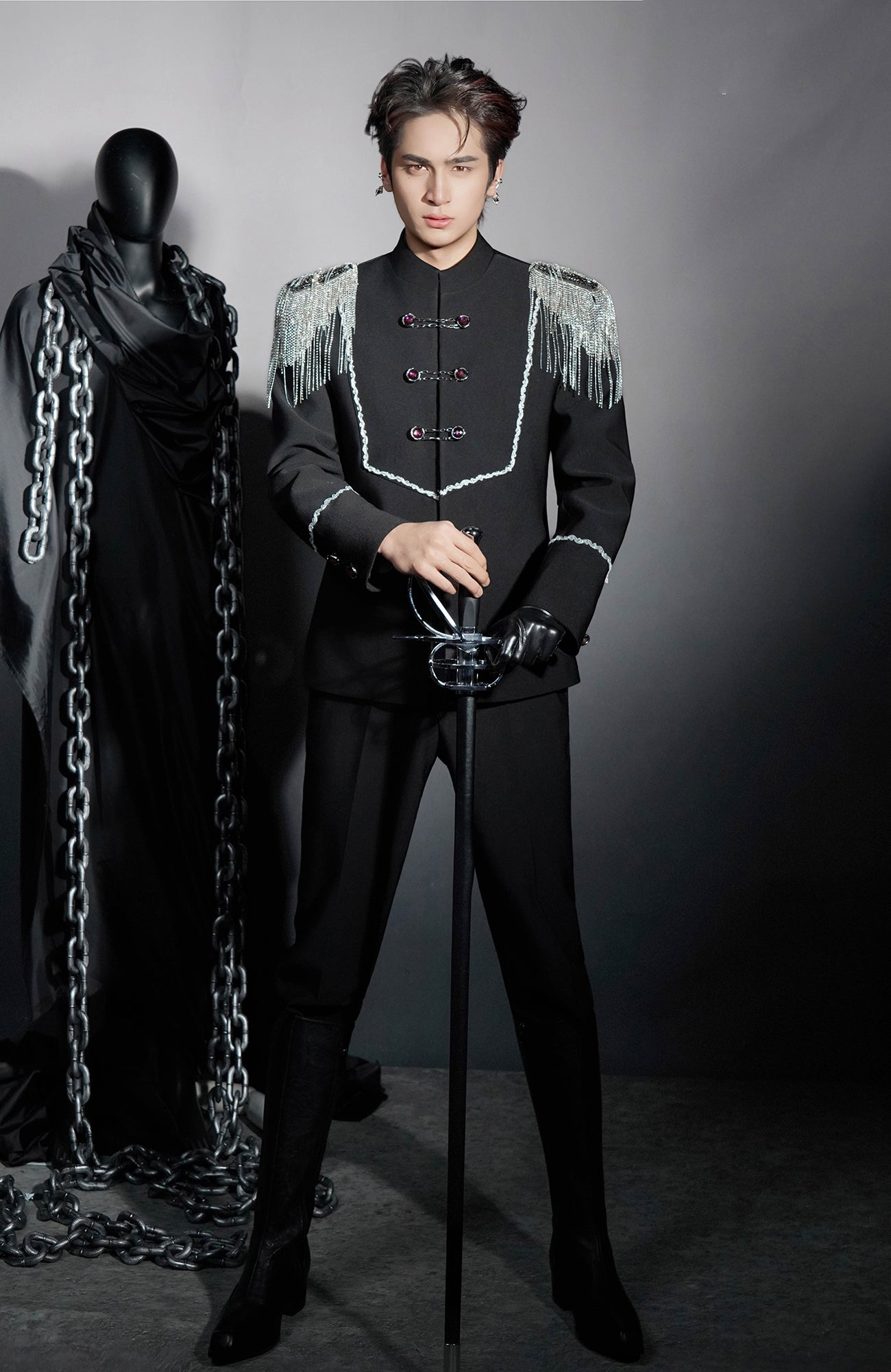 SHANG JIE Shoulder Epaulette Embellished Trim Blazer