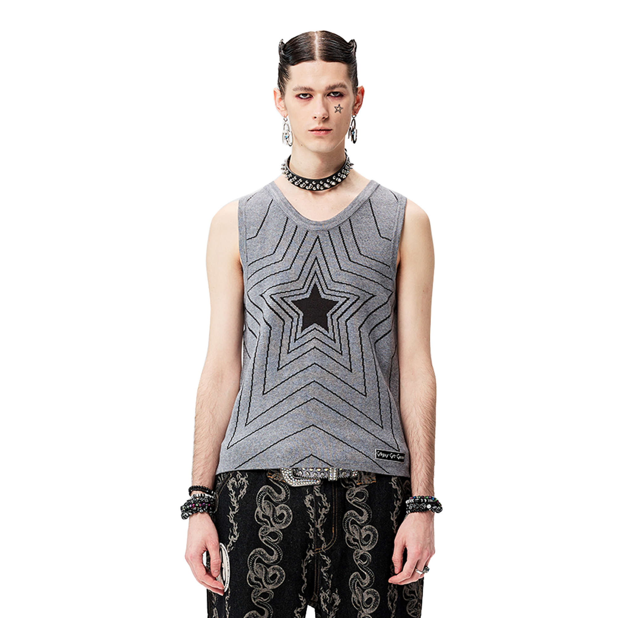 CYCYCY Retro Star Intarsia Knit Vest