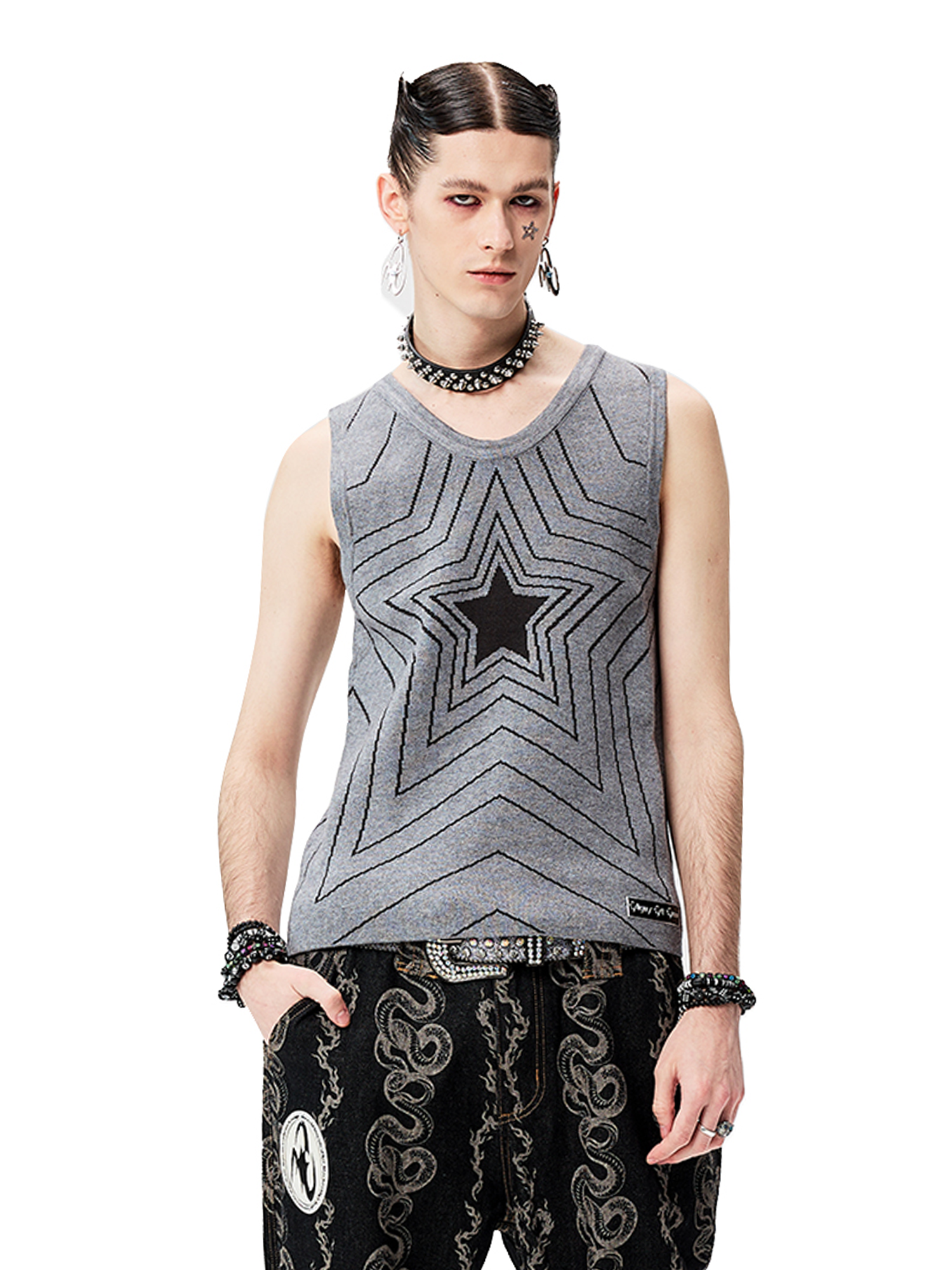 CYCYCY Retro Star Intarsia Knit Vest