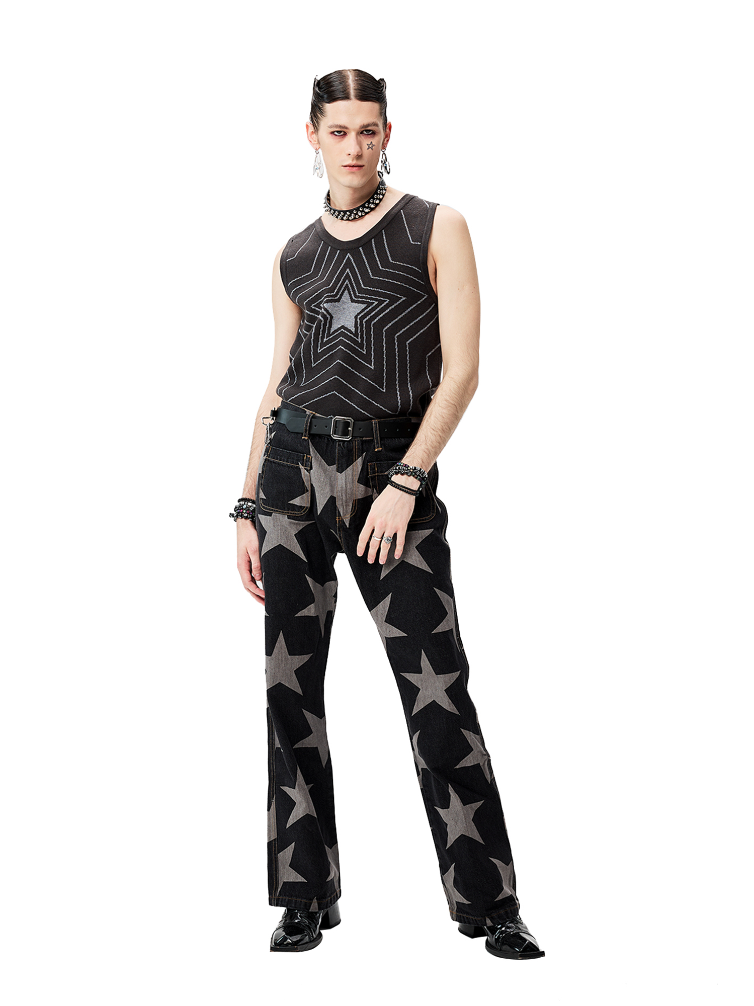 CYCYCY Retro Star Intarsia Knit Vest