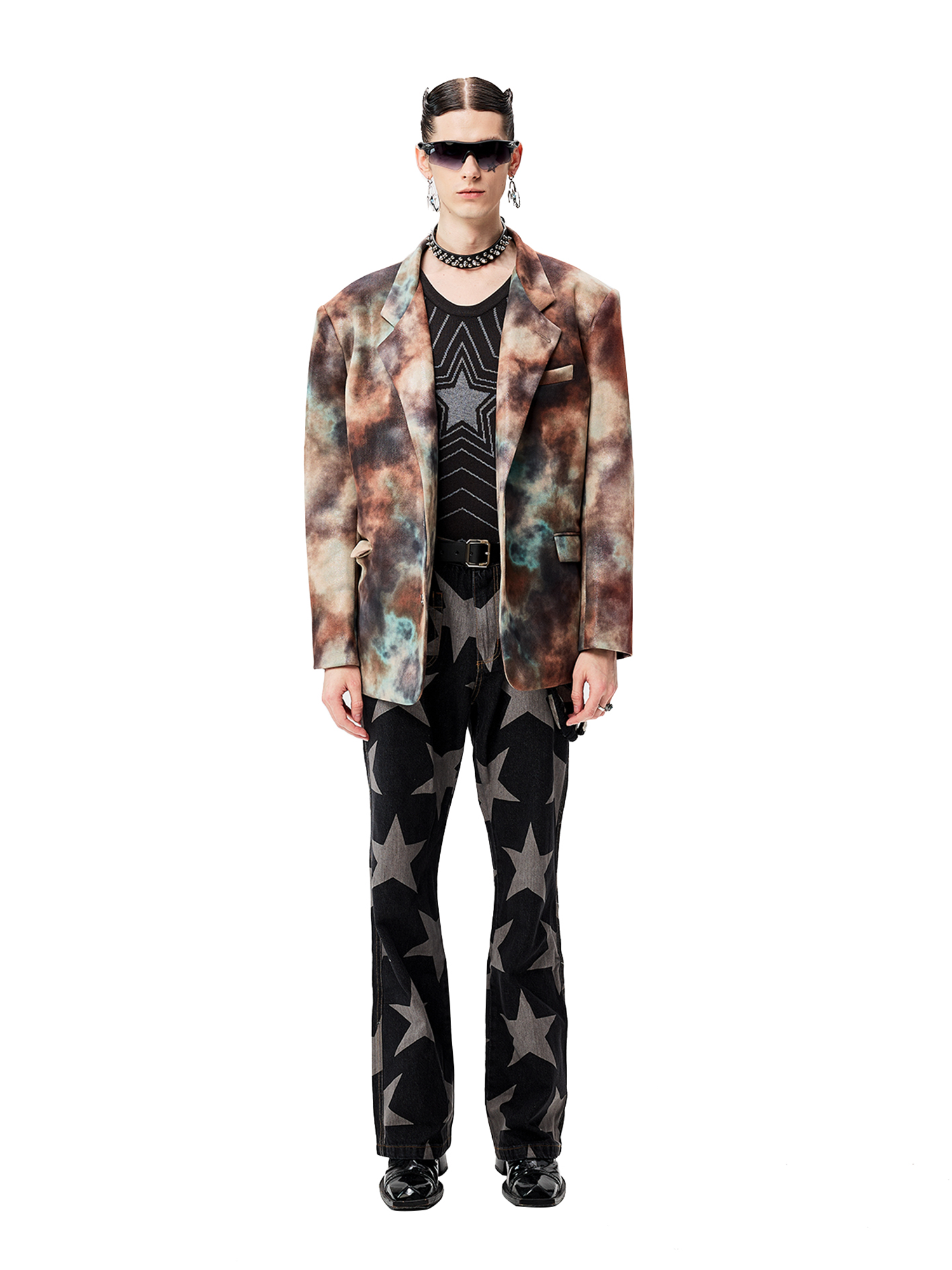 CYCYCY Punk Washed Star Full-Print Flared Jeans