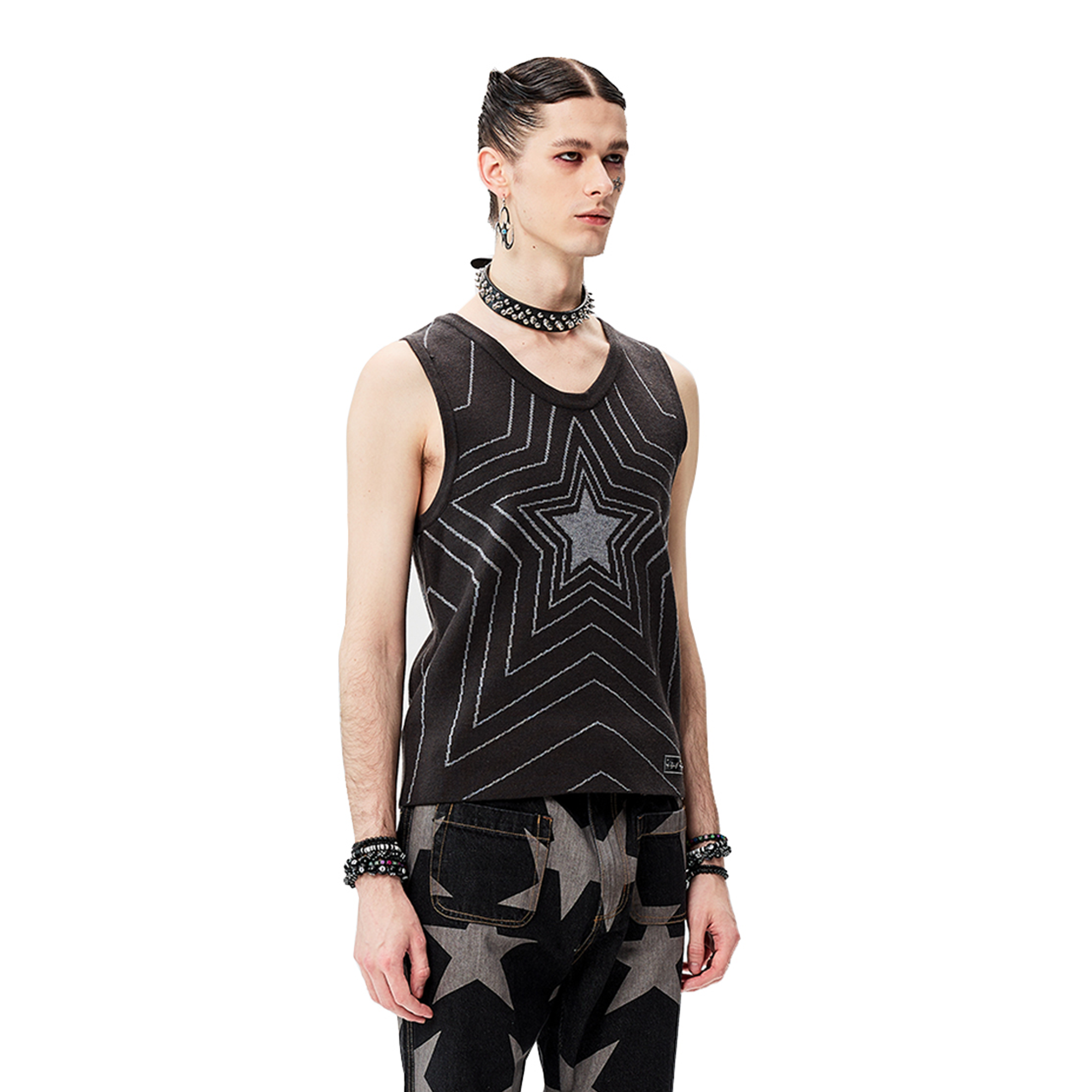 CYCYCY Retro Star Intarsia Knit Vest