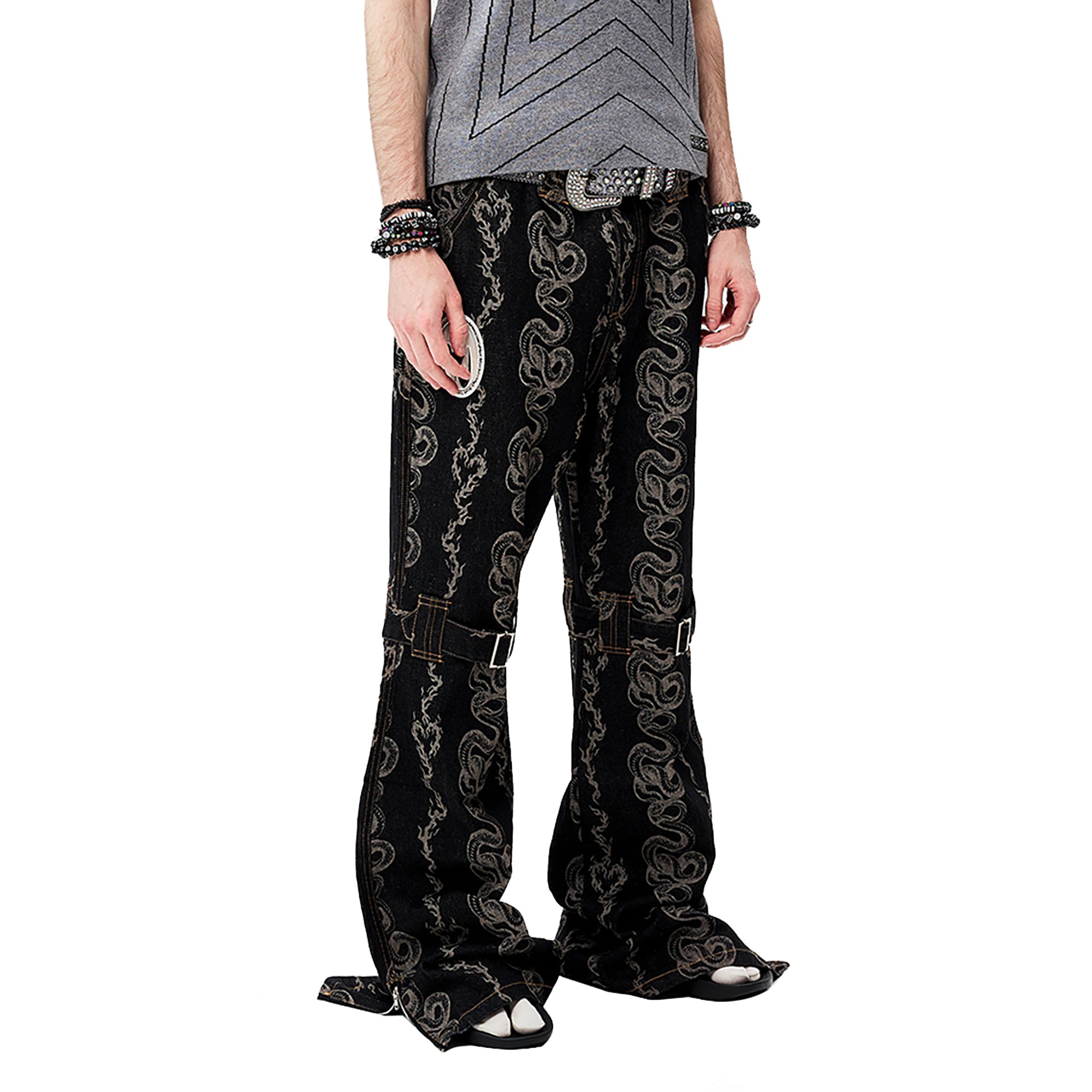 CYCYCY Serpentine Strap Buckled Flared Jeans
