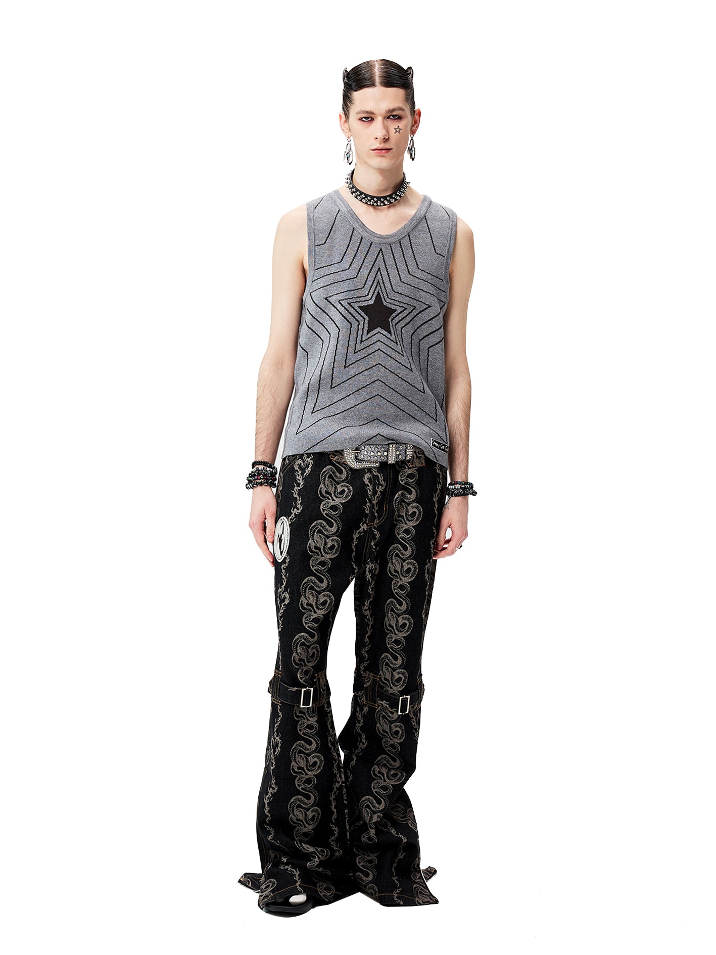 CYCYCY Serpentine Strap Buckled Flared Jeans