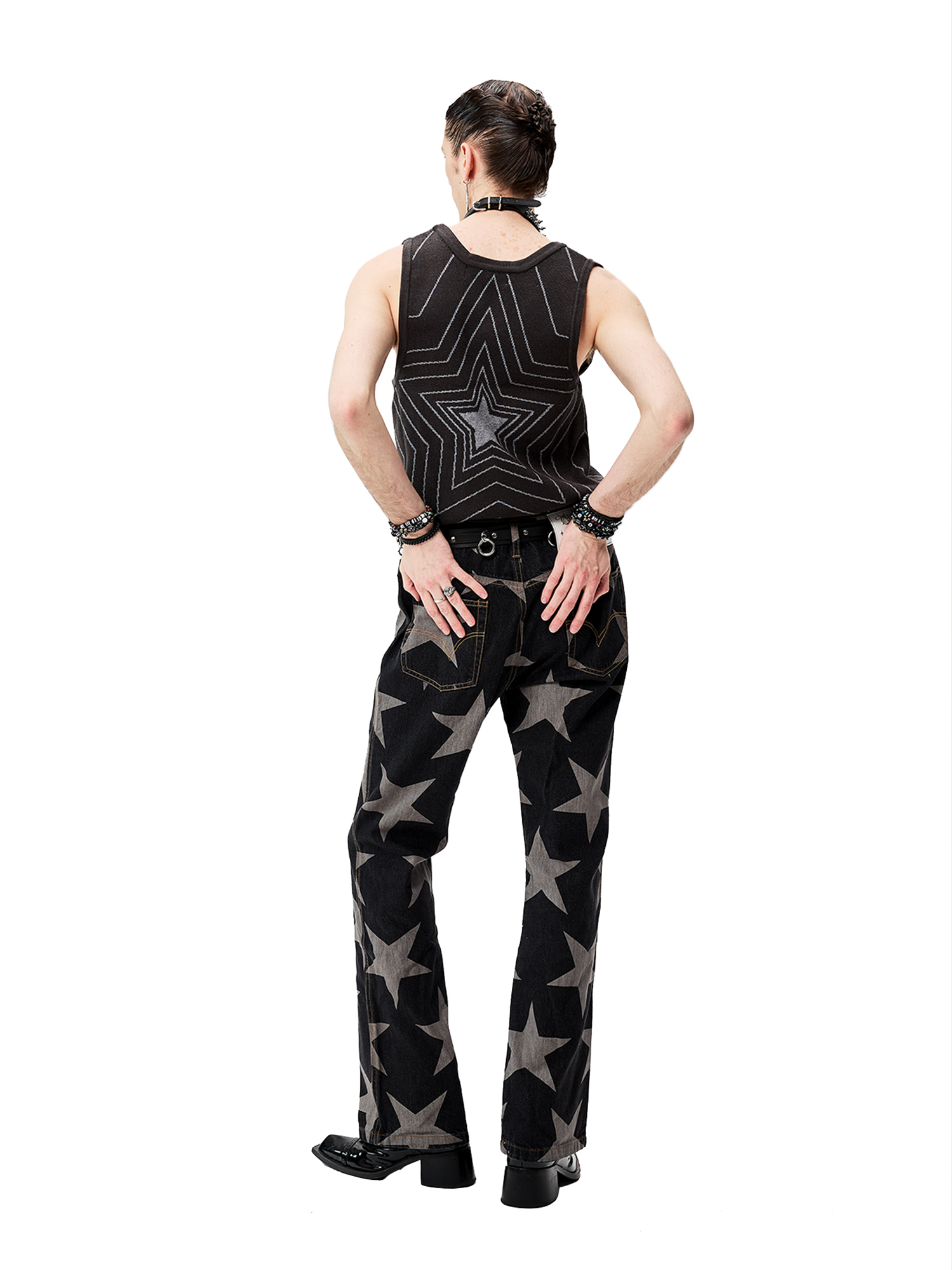CYCYCY Punk Washed Star Full-Print Flared Jeans