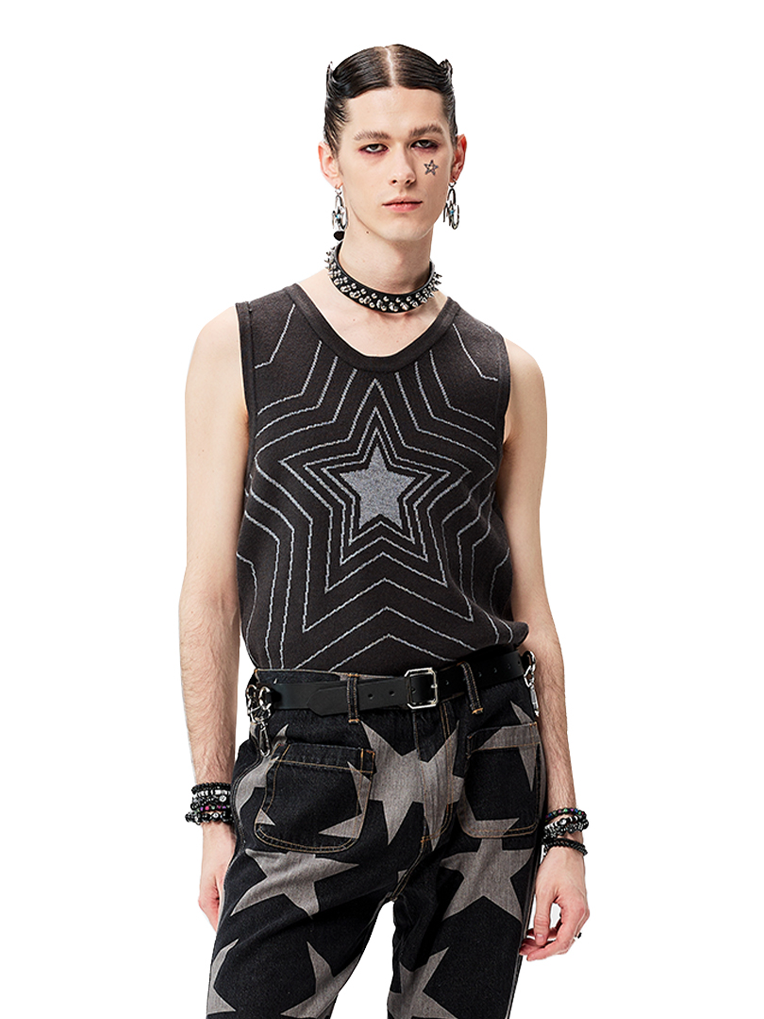 CYCYCY Retro Star Intarsia Knit Vest