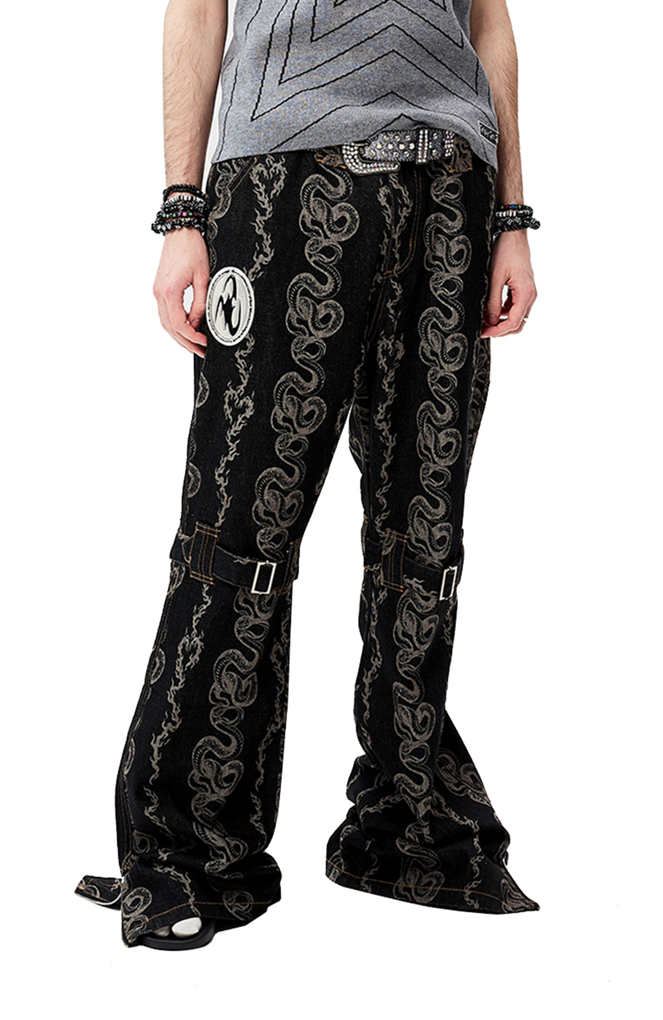 CYCYCY Serpentine Strap Buckled Flared Jeans