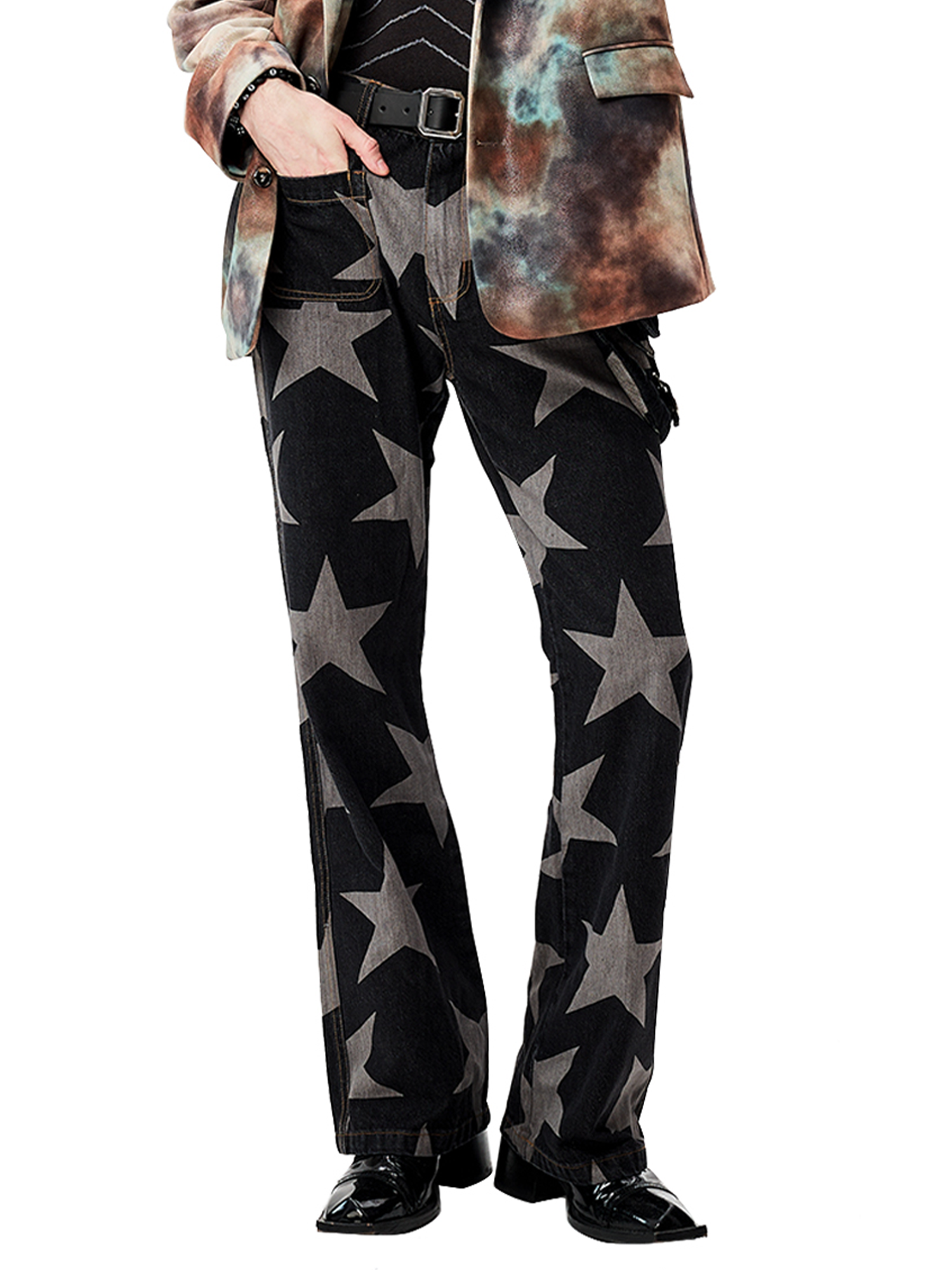 CYCYCY Punk Washed Star Full-Print Flared Jeans