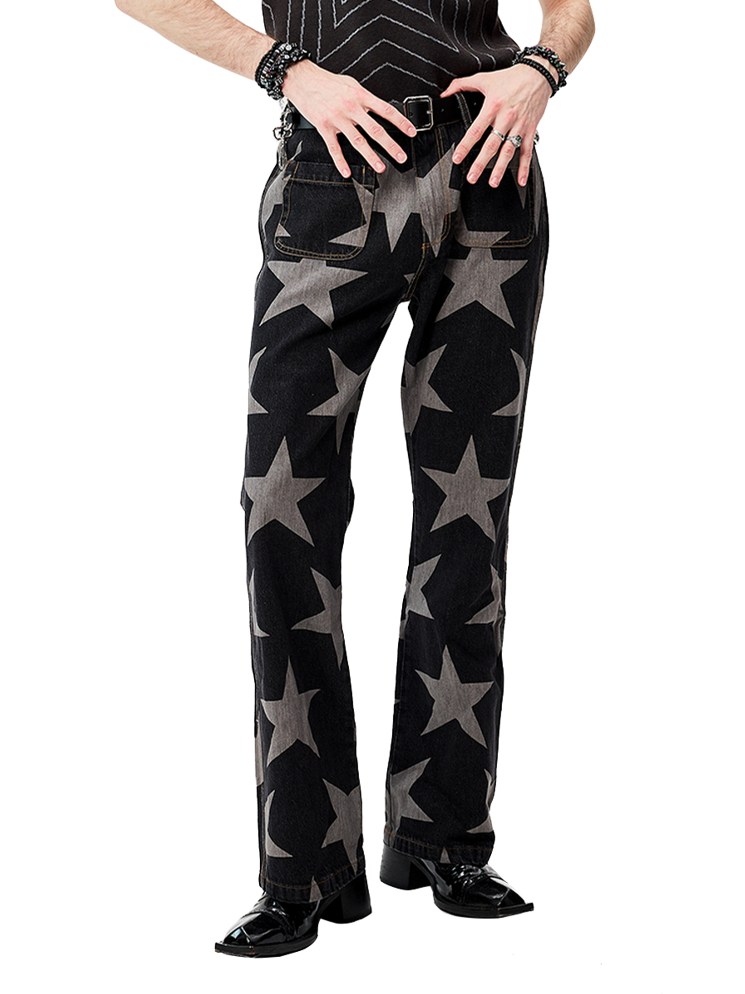 CYCYCY Punk Washed Star Full-Print Flared Jeans