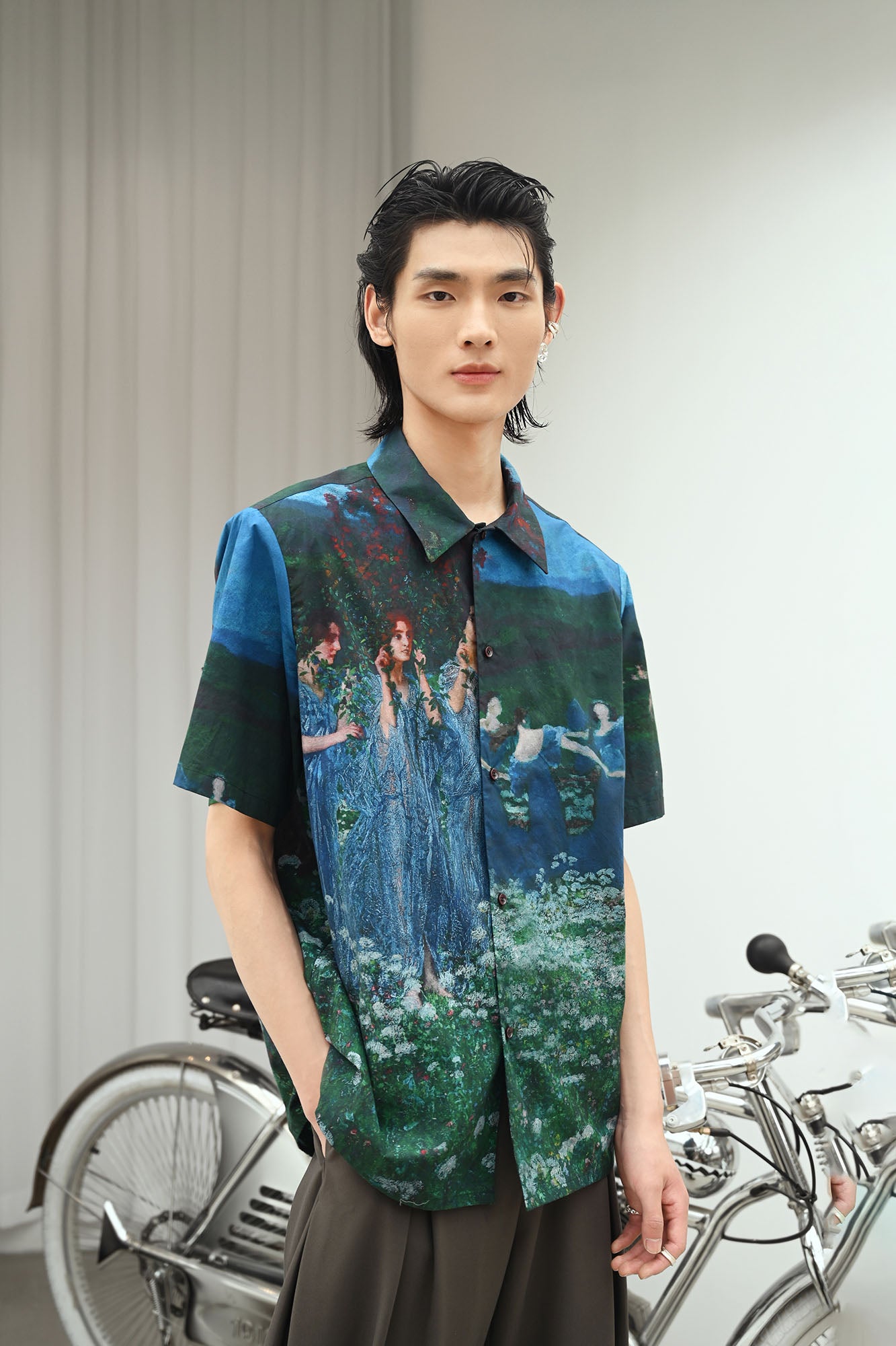 TUIMU Oil Painting Full-Print Padded-Shoulder Shirt, premium urban and streetwear designers apparel on PROJECTISR.com, TUIMU